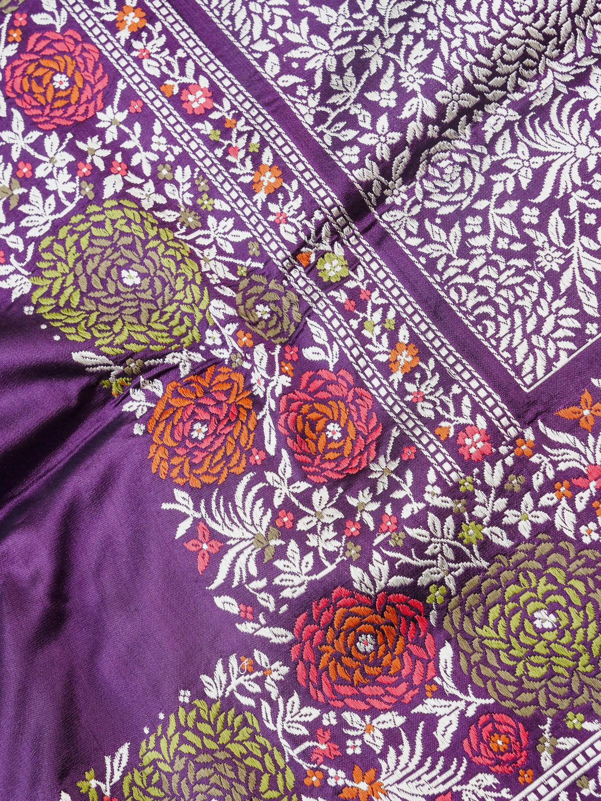 Handwoven Banarasi Katan Silk Kadwa Saree with Floral Border in Purple