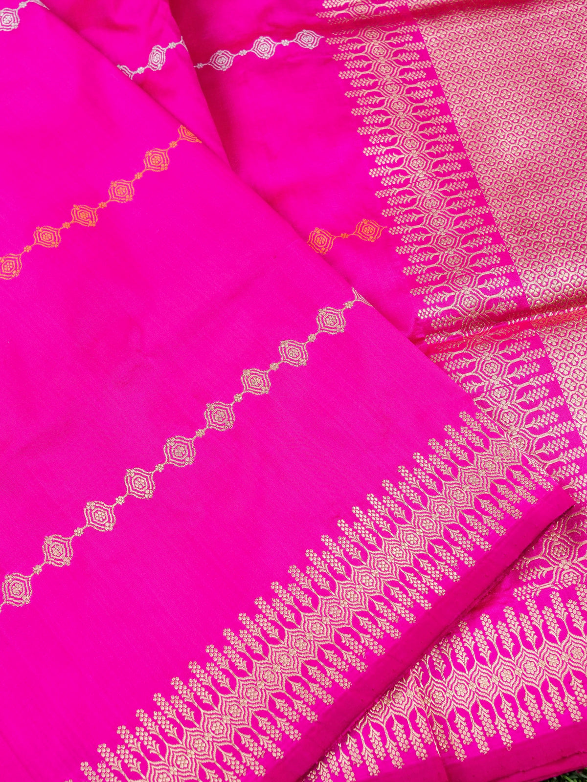 Handwoven Banarasi Katan Silk Kadwa Stripe Saree in Rani Pink
