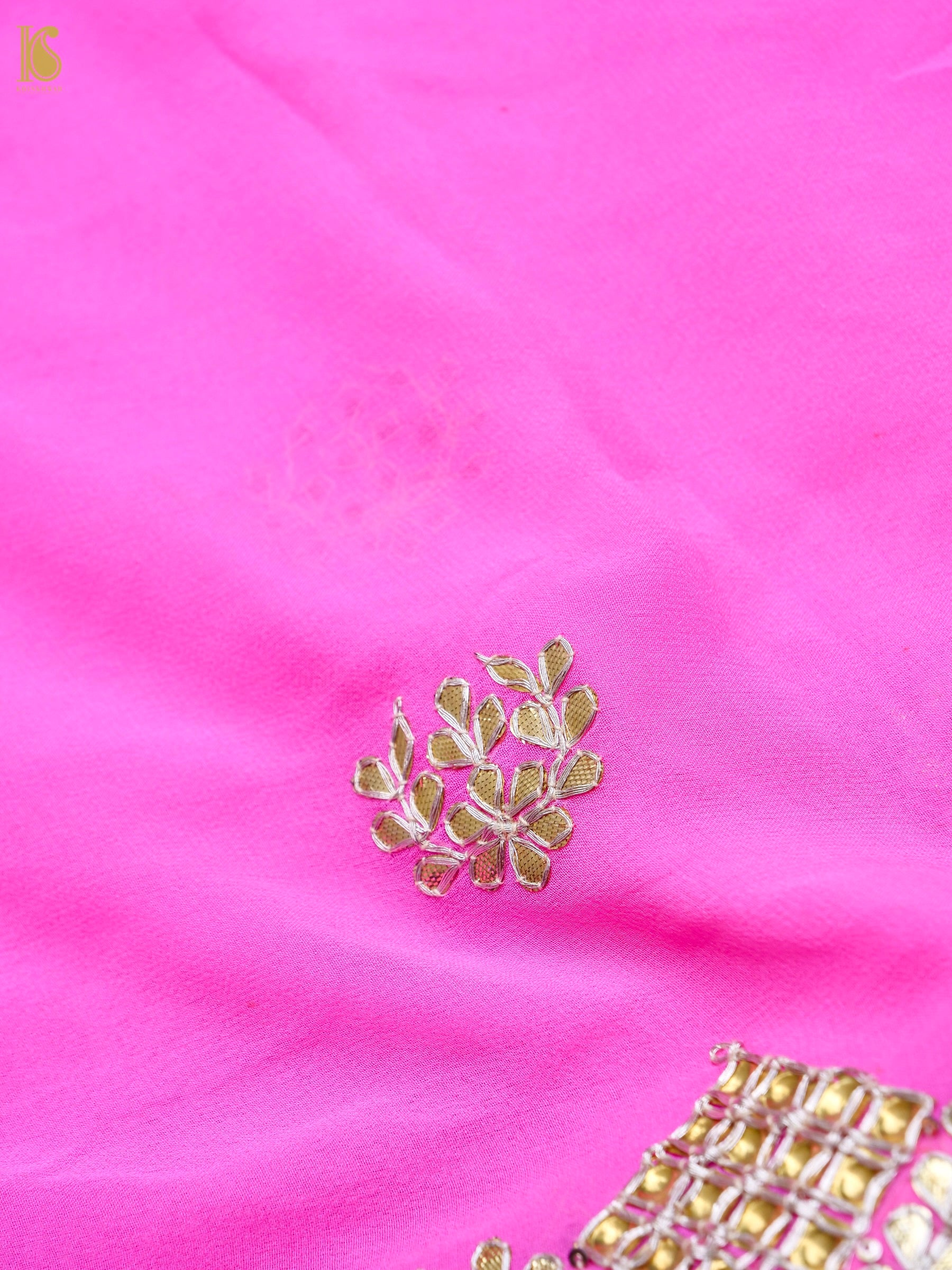 Hand Embroidered Georgette Saree in Pink