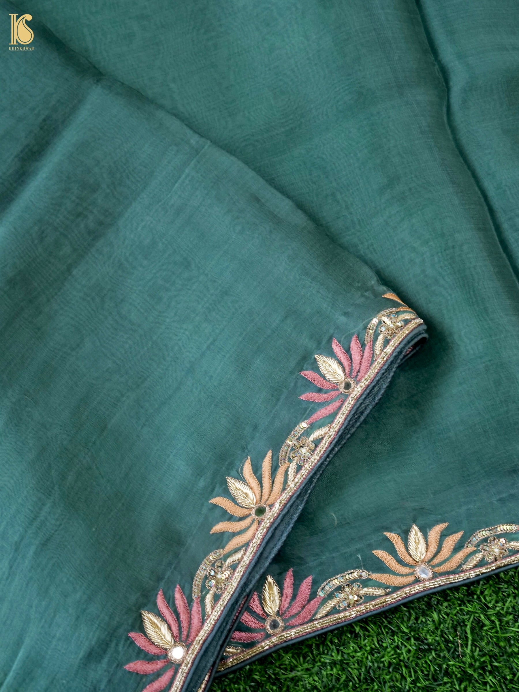 Georgette Organza Embroidery Saree in Green