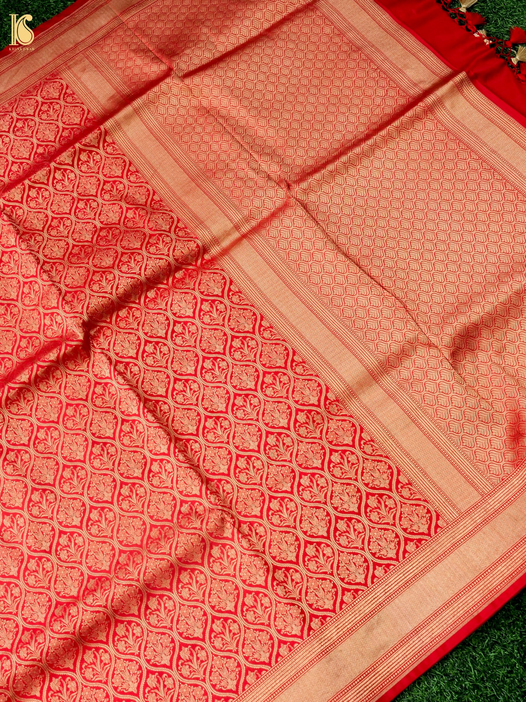 Handwoven Banarasi Zari Tanchoi Silk Saree in Red