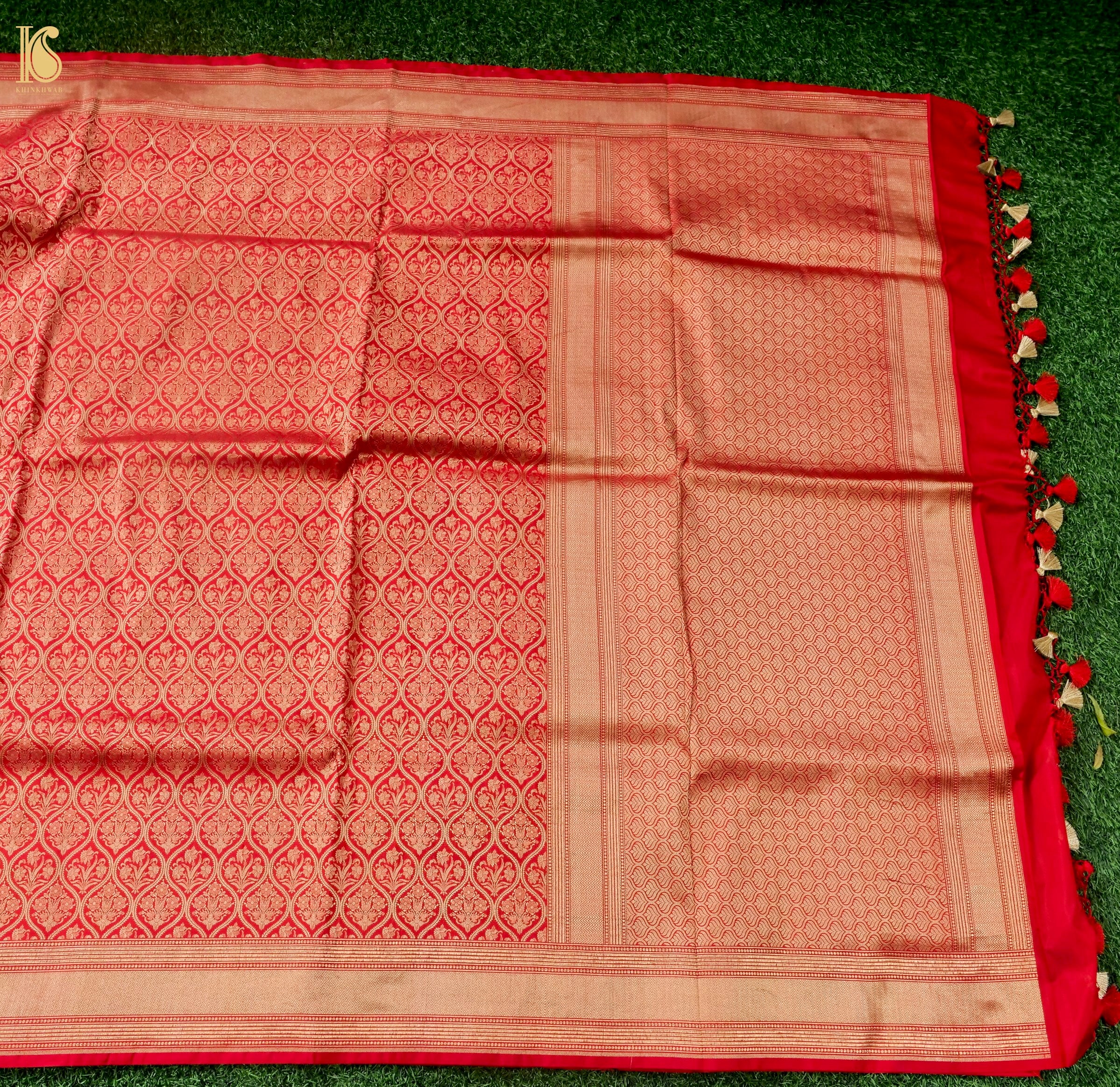 Handwoven Banarasi Zari Tanchoi Silk Saree in Red