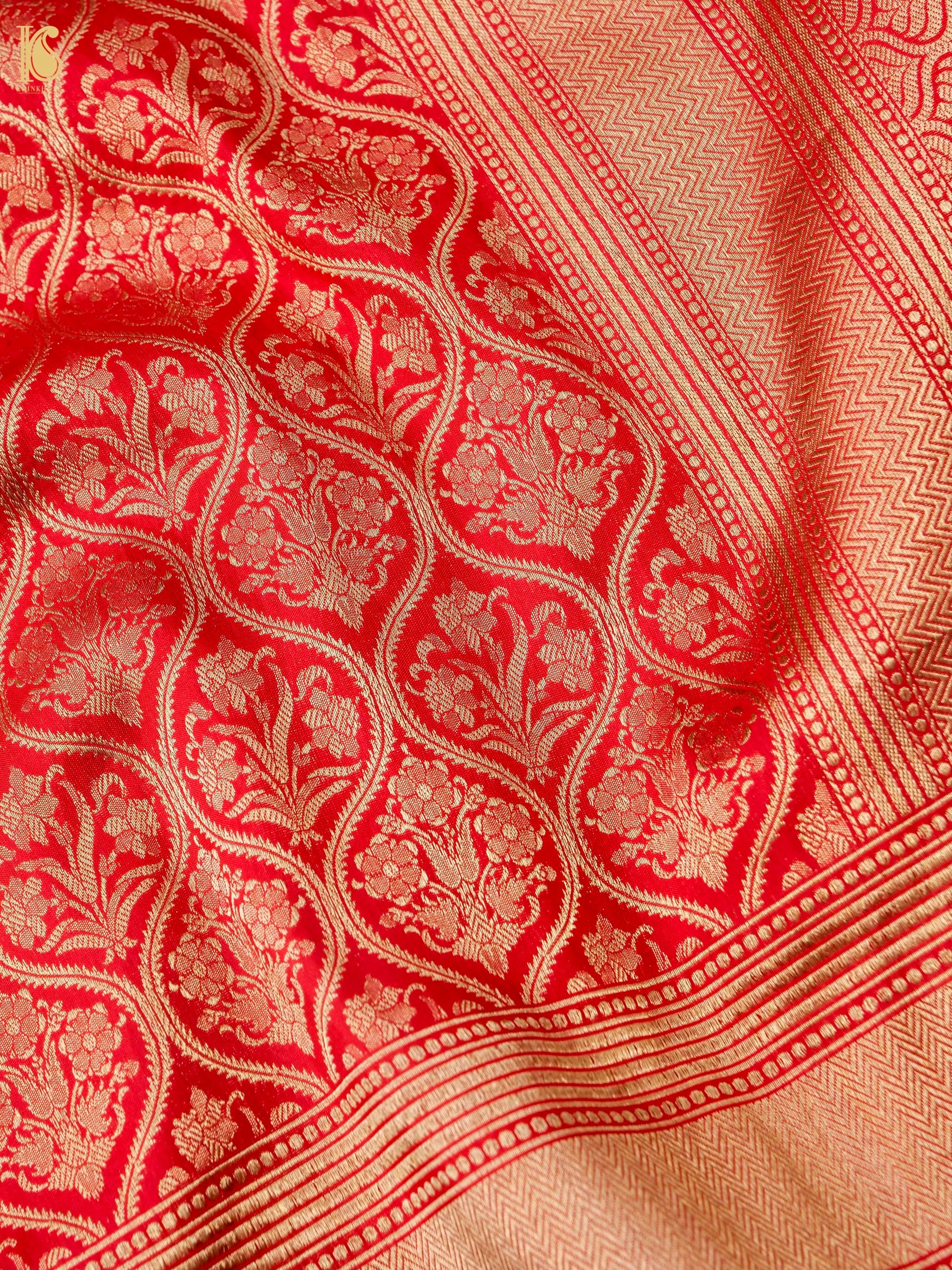 Handwoven Banarasi Zari Tanchoi Silk Saree in Red