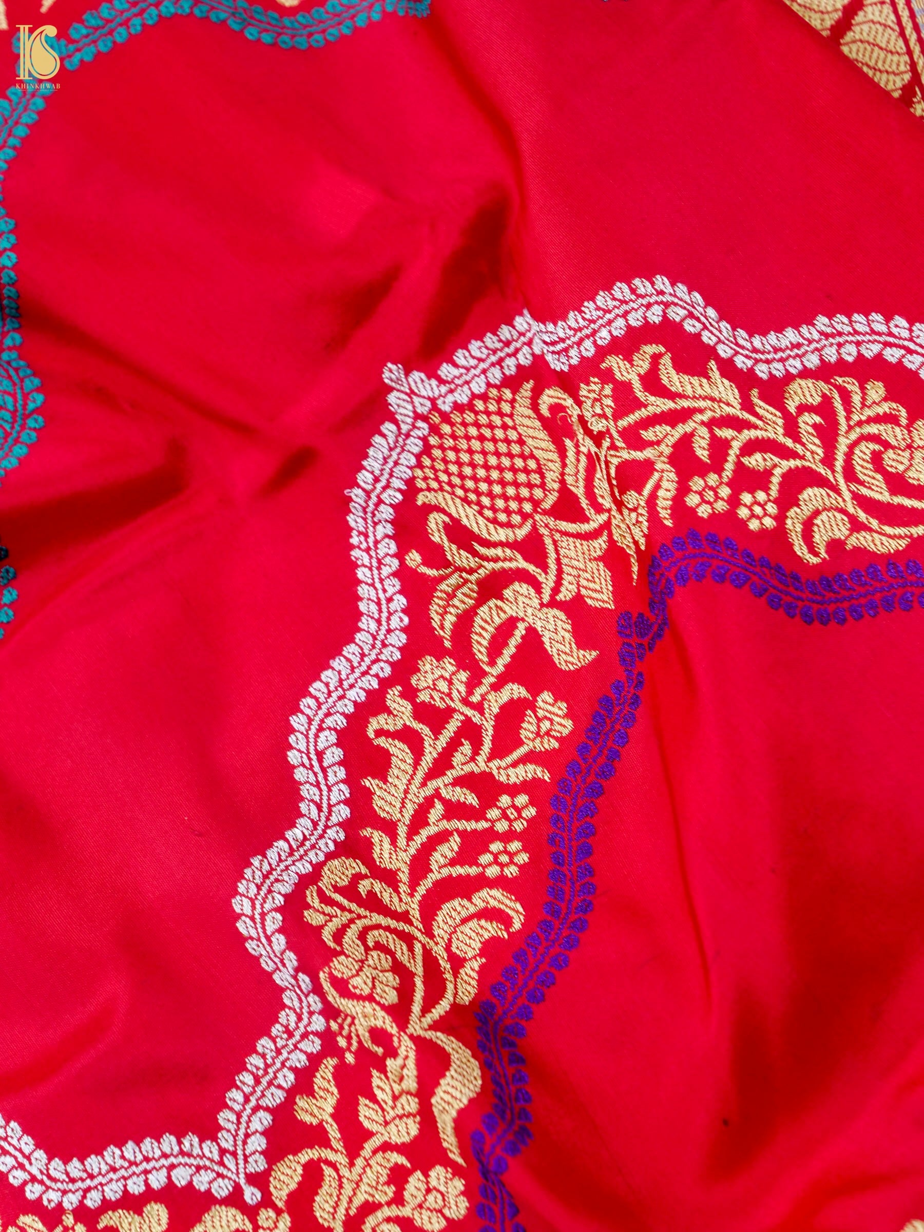 Handwoven Banarasi Silk Kadwa Zig Zag Saree in Red
