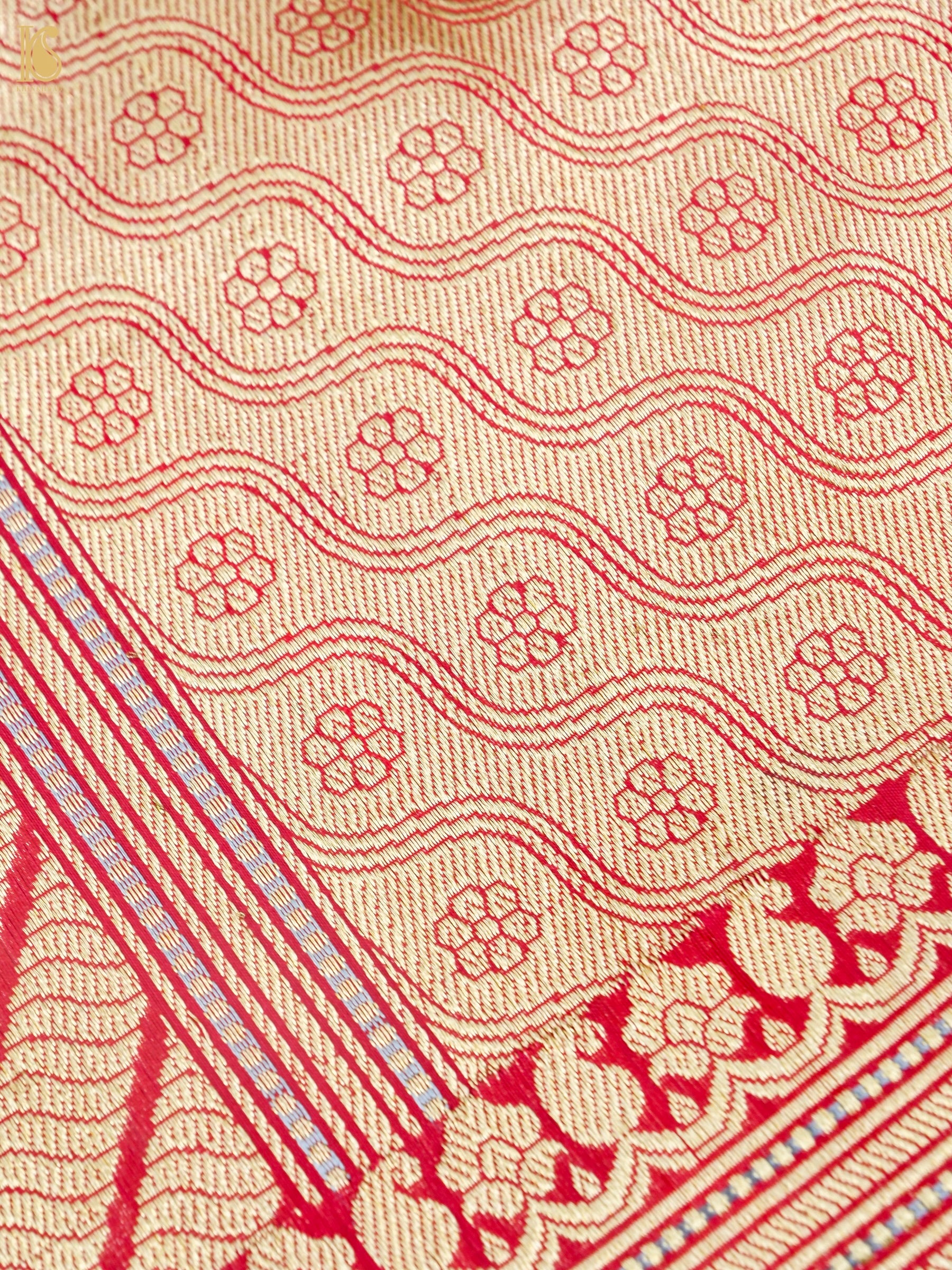 Handwoven Banarasi Silk Kadwa Zig Zag Saree in Red