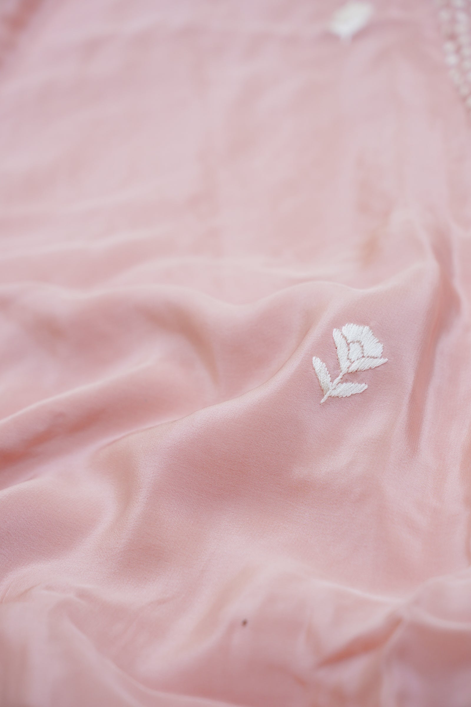 Handcrafted Parsi Gara Pure Crepe Saree in Peach - Khinkhwab