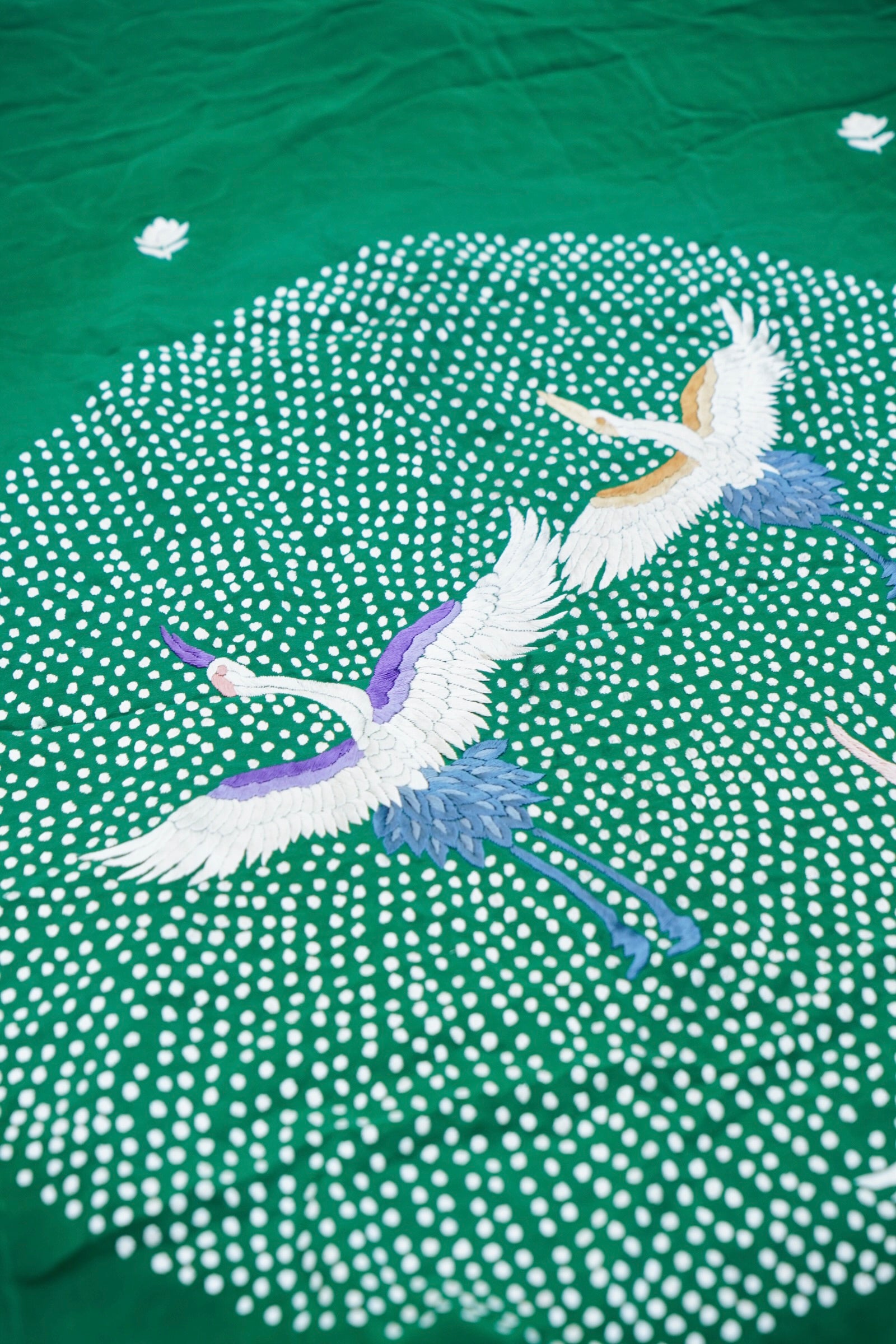 Handcrafted Parsi Gara Pure Crepe Saree in Bottle Green - Khinkhwab