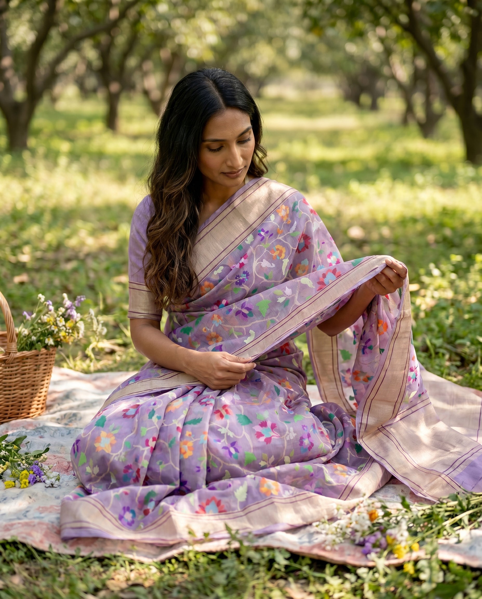 Handloom Banarasi Real Silver Zari Kora by Cotton Saree