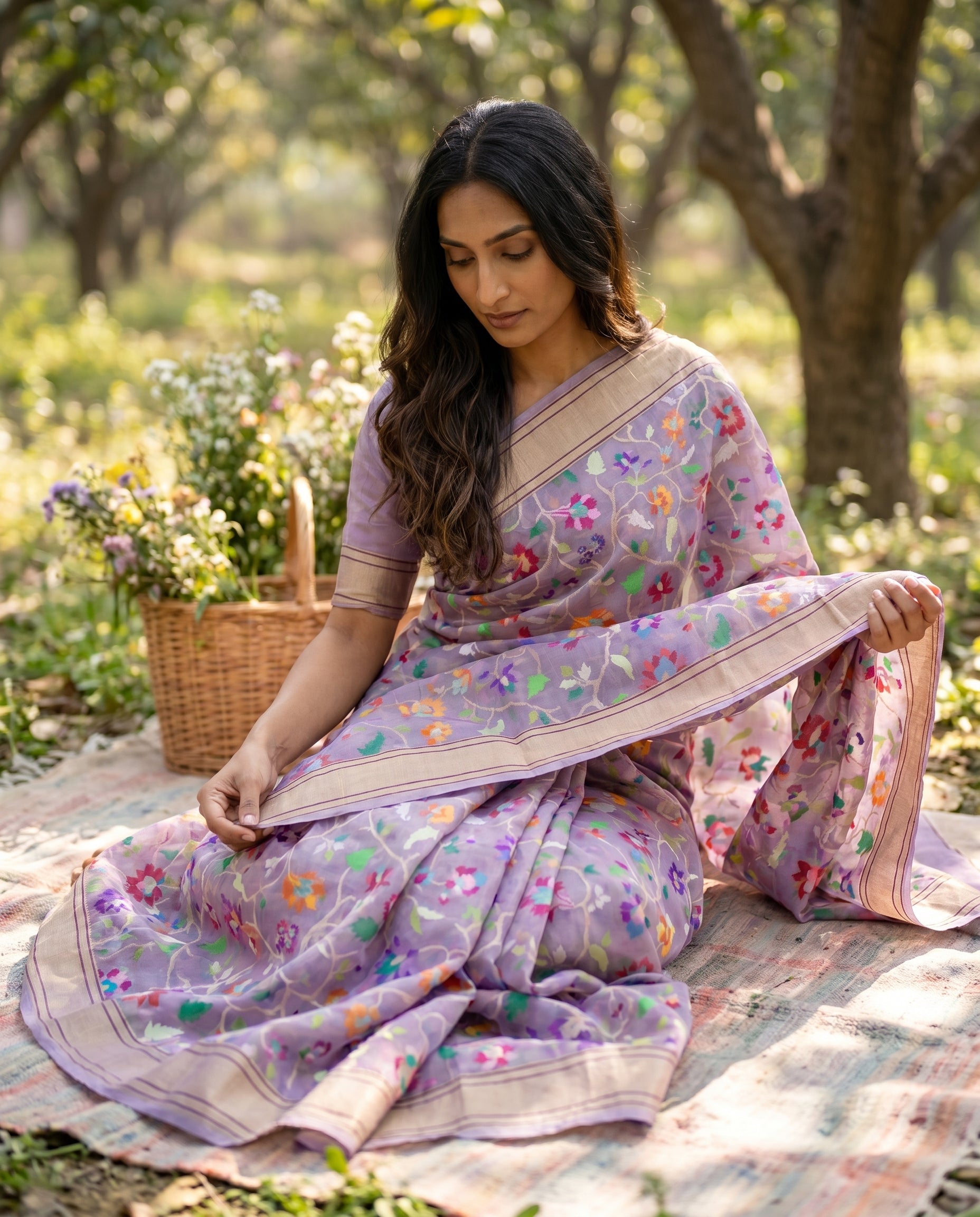 Handloom Banarasi Real Silver Zari Kora by Cotton Saree