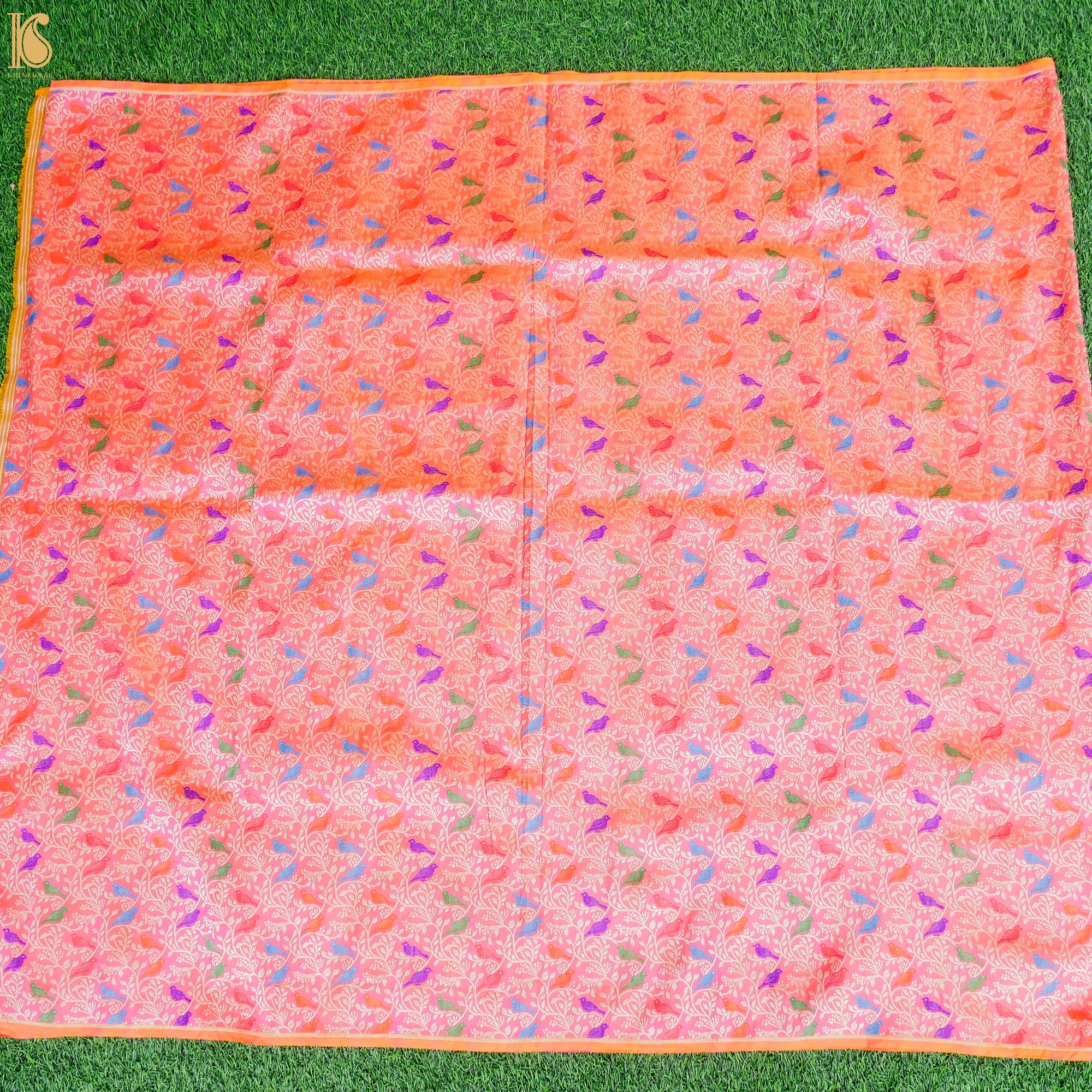 Handwoven Brink Pink Pure Katan Silk Banarasi Shikargah Fabric - Khinkhwab