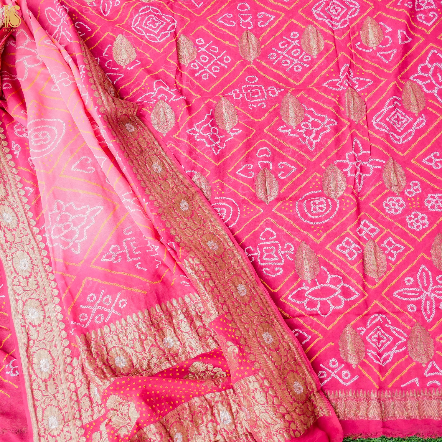 Pink Georgette Handloom Banarasi Bandhani Suit Fabric - Khinkhwab
