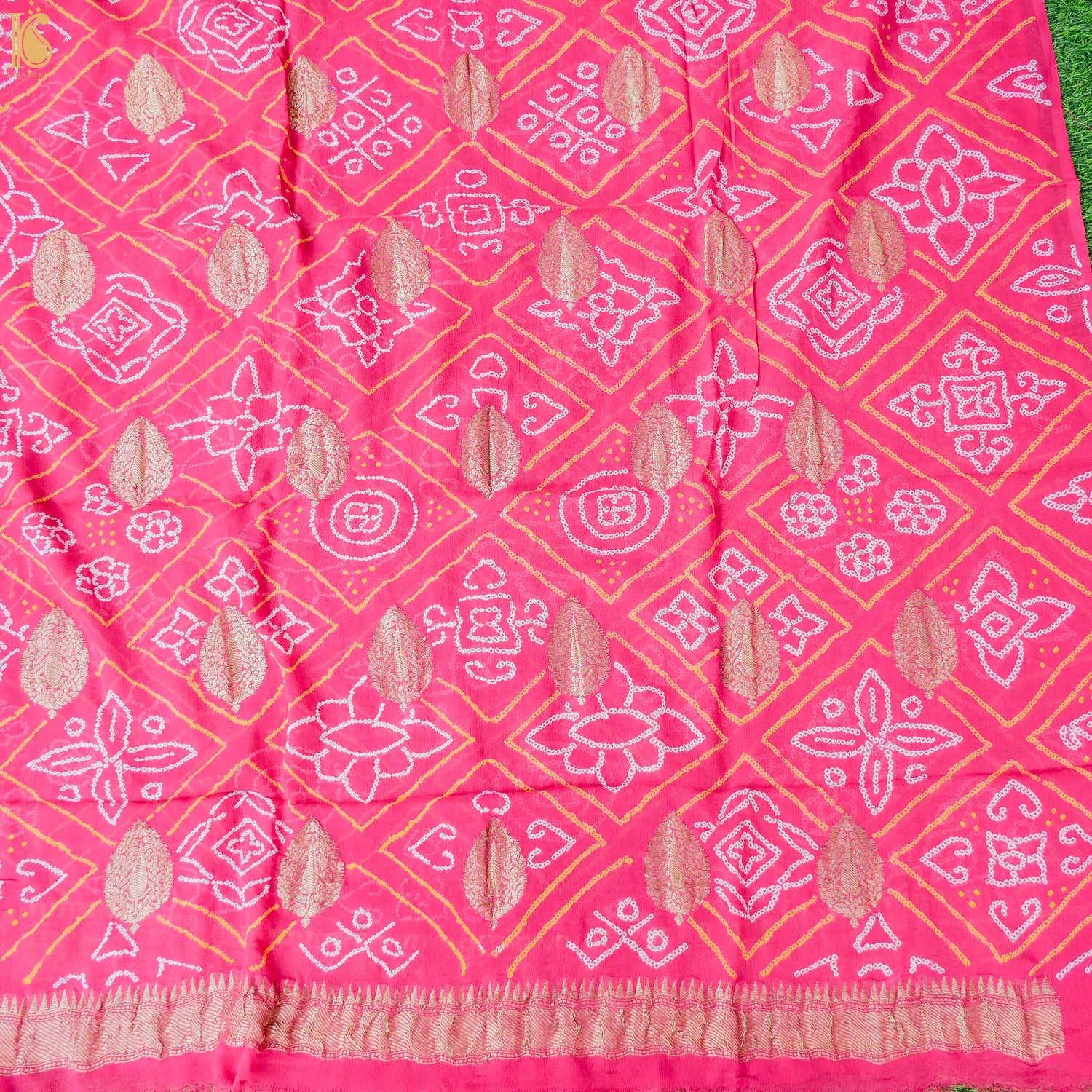 Pink Georgette Handloom Banarasi Bandhani Suit Fabric - Khinkhwab
