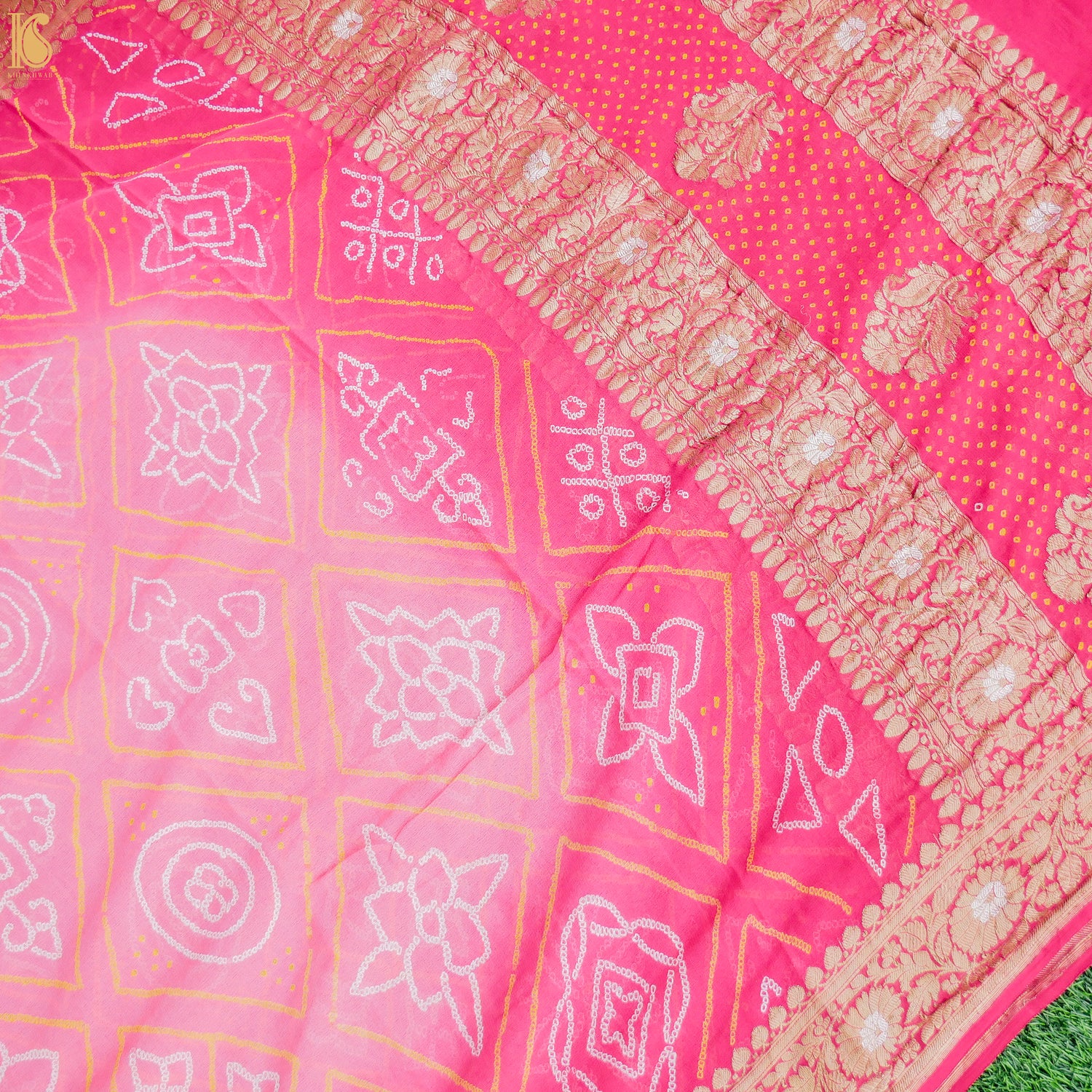 Pink Georgette Handloom Banarasi Bandhani Suit Fabric - Khinkhwab