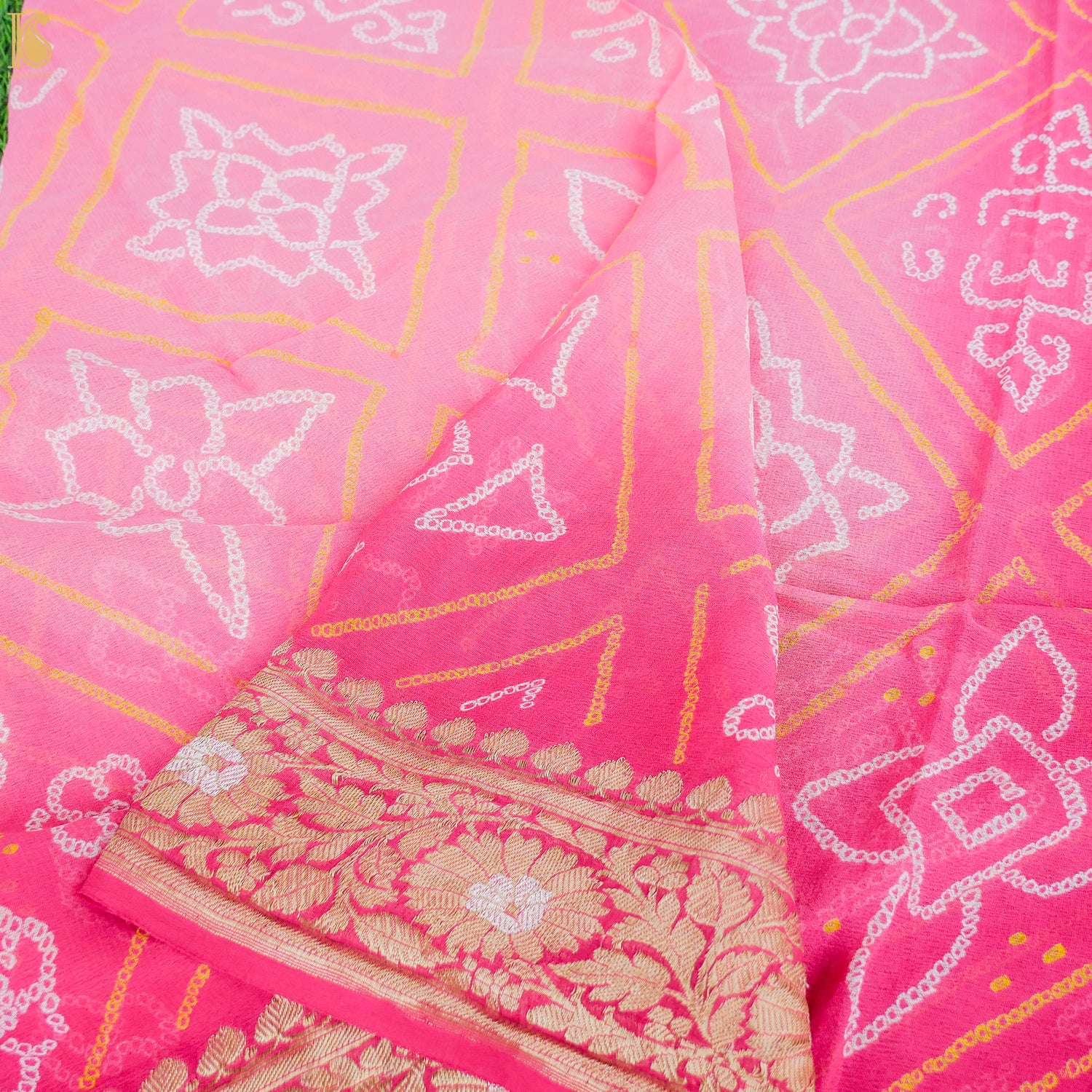 Pink Georgette Handloom Banarasi Bandhani Suit Fabric - Khinkhwab