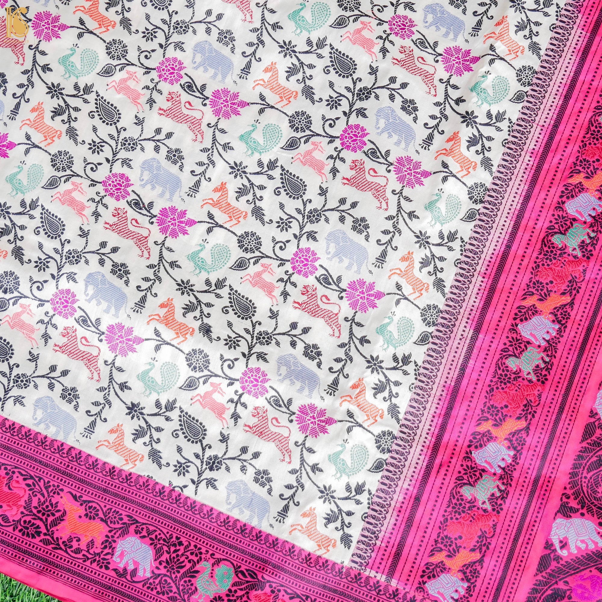 Handloom Katan Silk Kadwa Resham Shikargah Banarasi Saree - Khinkhwab