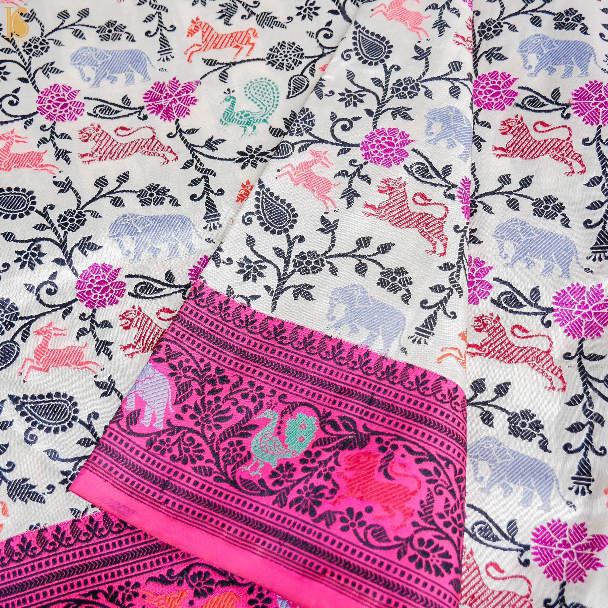 Handloom Katan Silk Kadwa Resham Shikargah Banarasi Saree - Khinkhwab