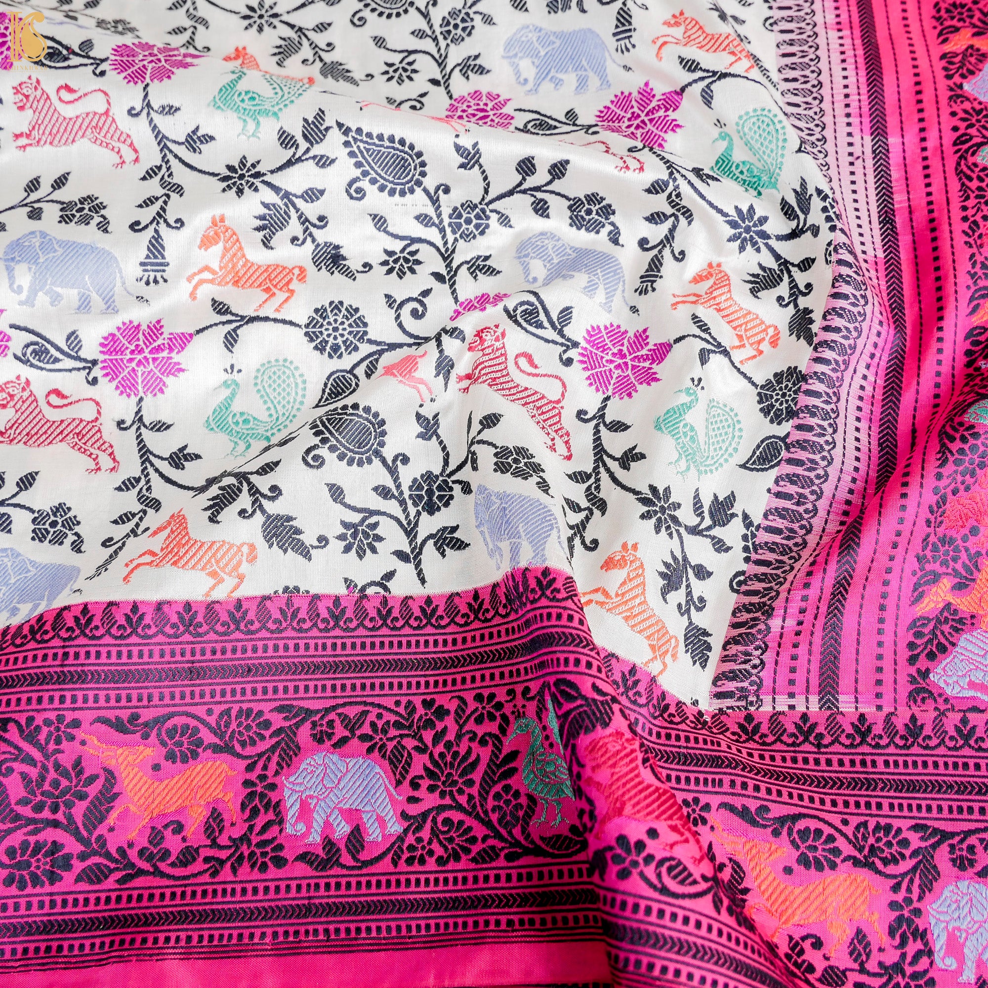 Handloom Katan Silk Kadwa Resham Shikargah Banarasi Saree - Khinkhwab