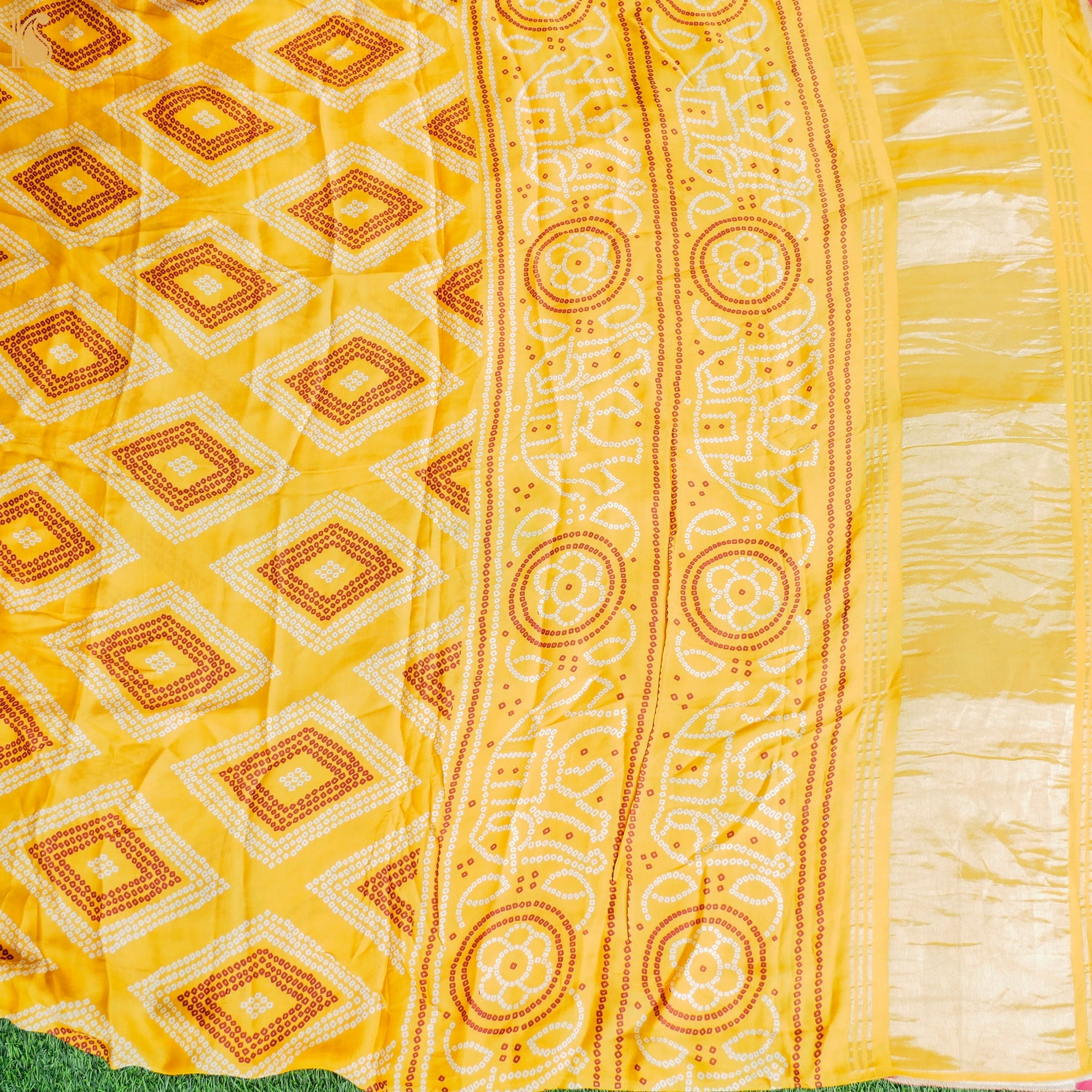 Saffron Yellow Hand Block Ajrakh Modal Silk Dupatta - Khinkhwab