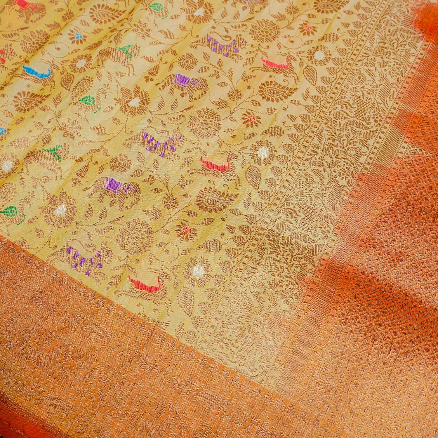 Handloom Katan Silk Banarasi Shikargah Multi Meena Saree - Khinkhwab