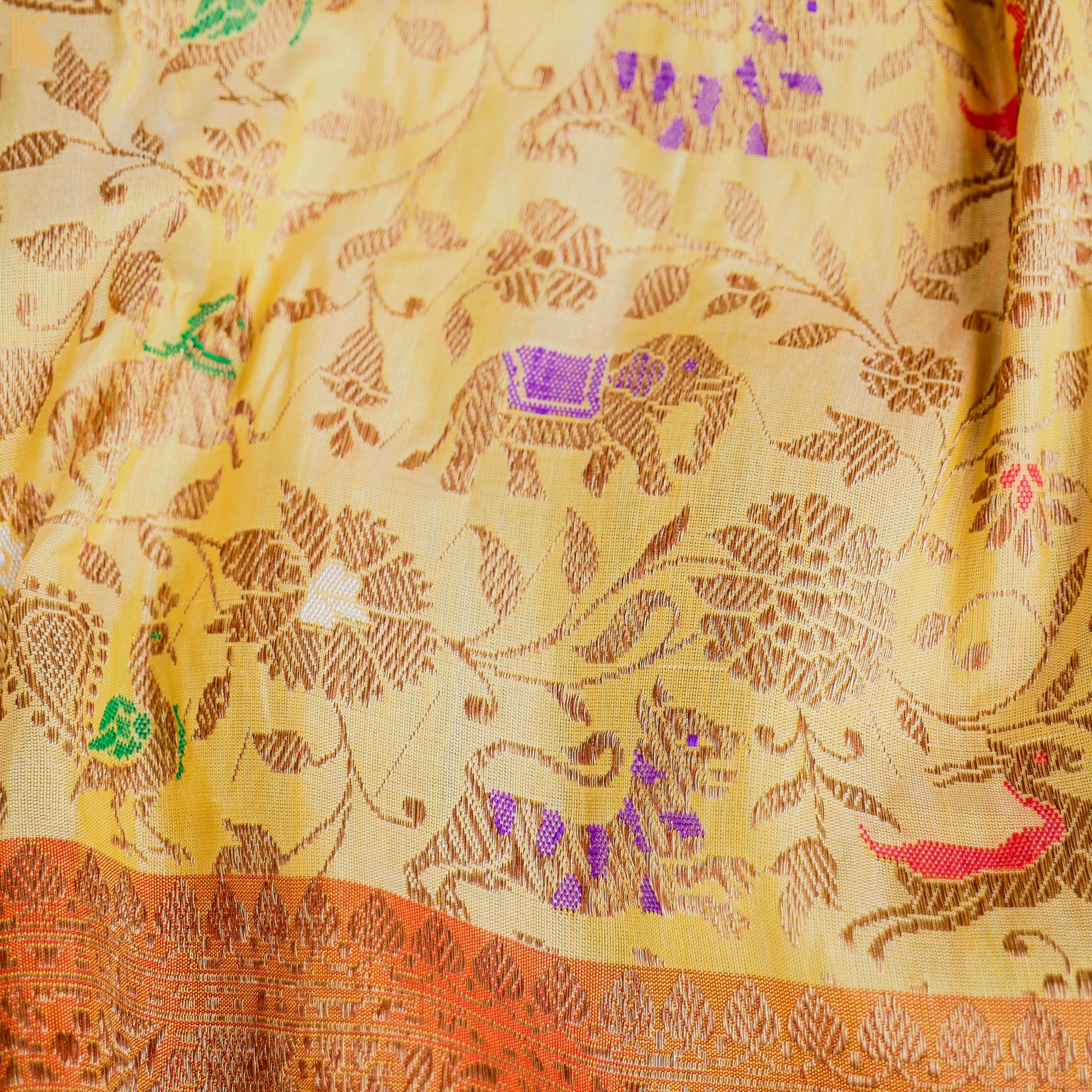 Handloom Katan Silk Banarasi Shikargah Multi Meena Saree - Khinkhwab