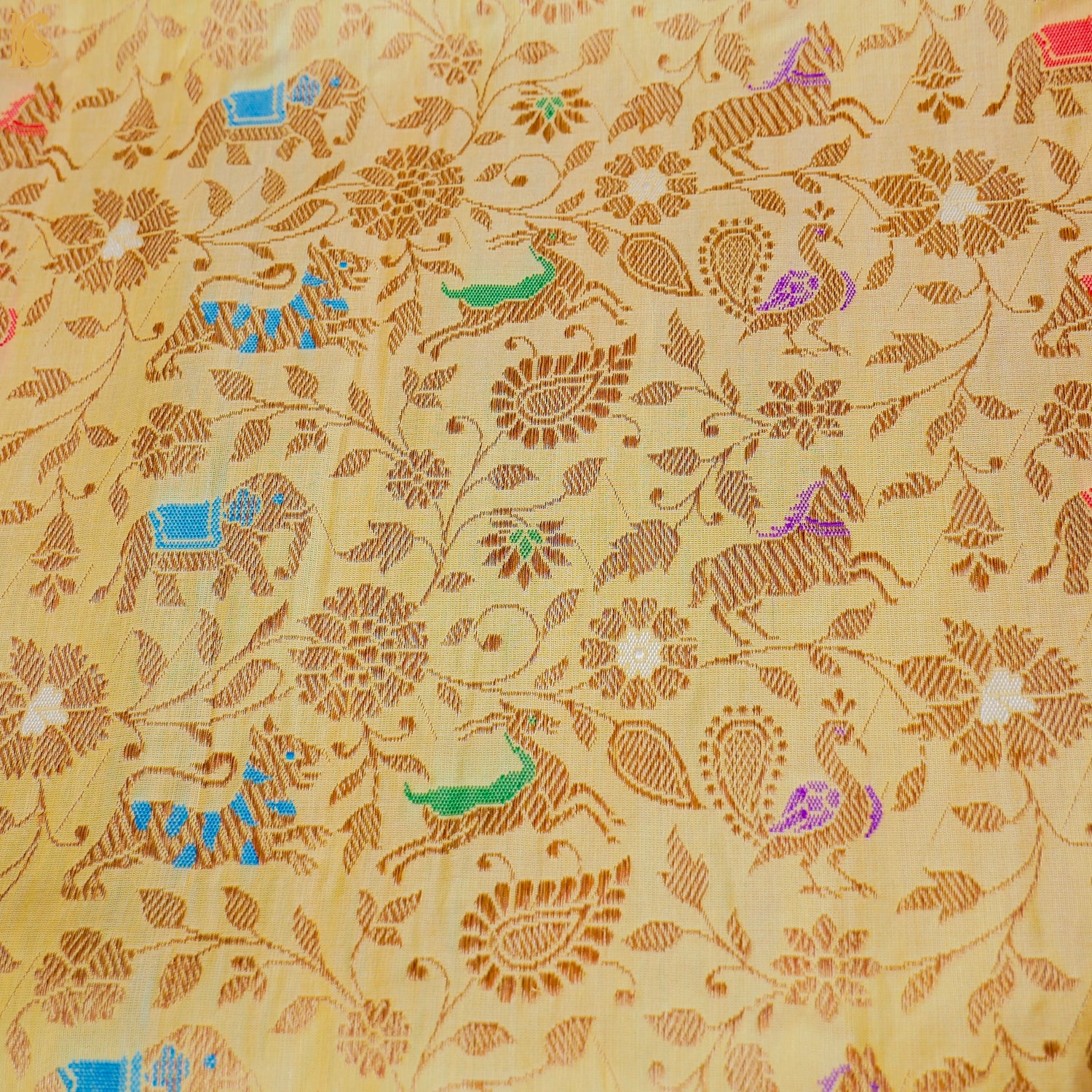 Handloom Katan Silk Banarasi Shikargah Multi Meena Saree - Khinkhwab