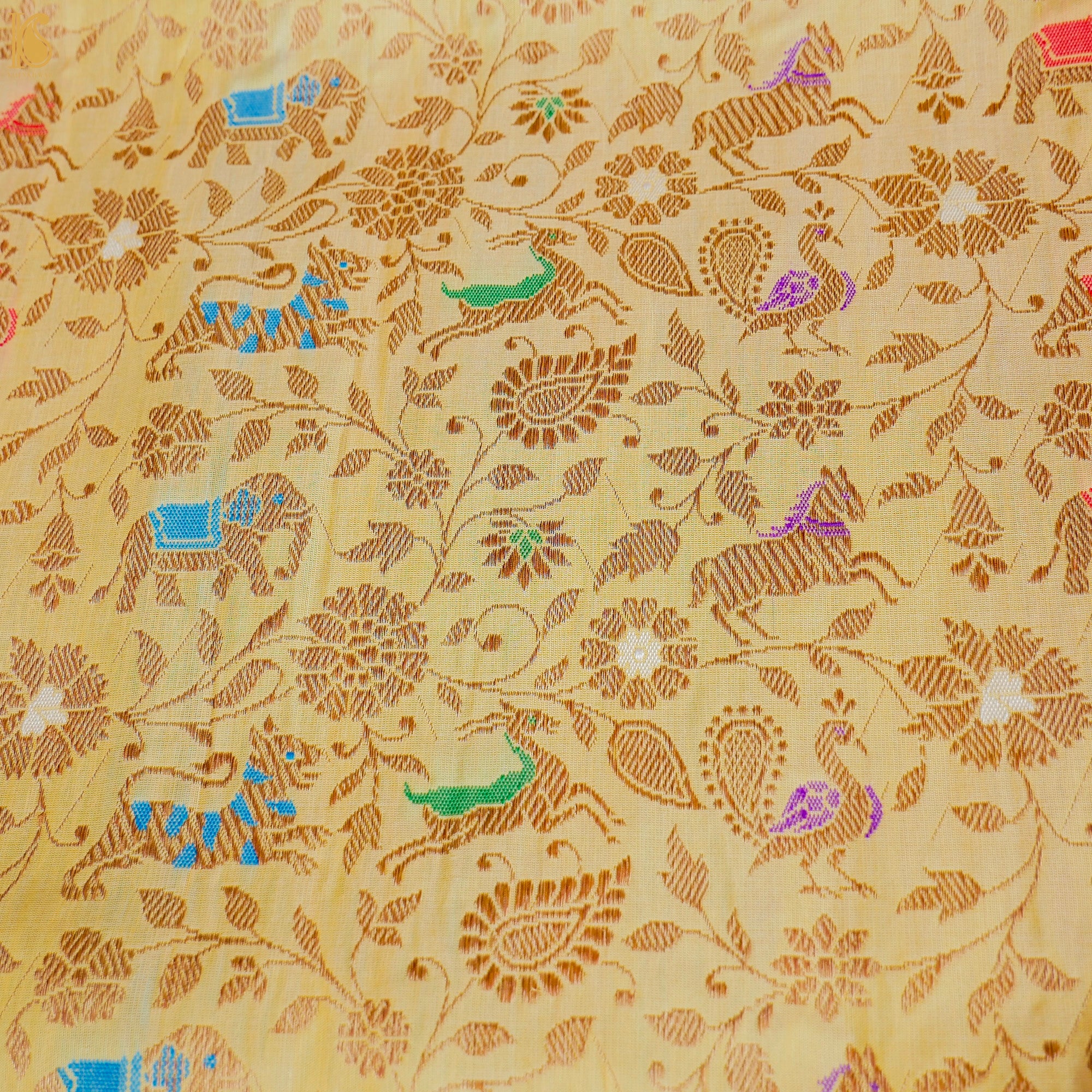 Handloom Katan Silk Banarasi Shikargah Multi Meena Saree - Khinkhwab