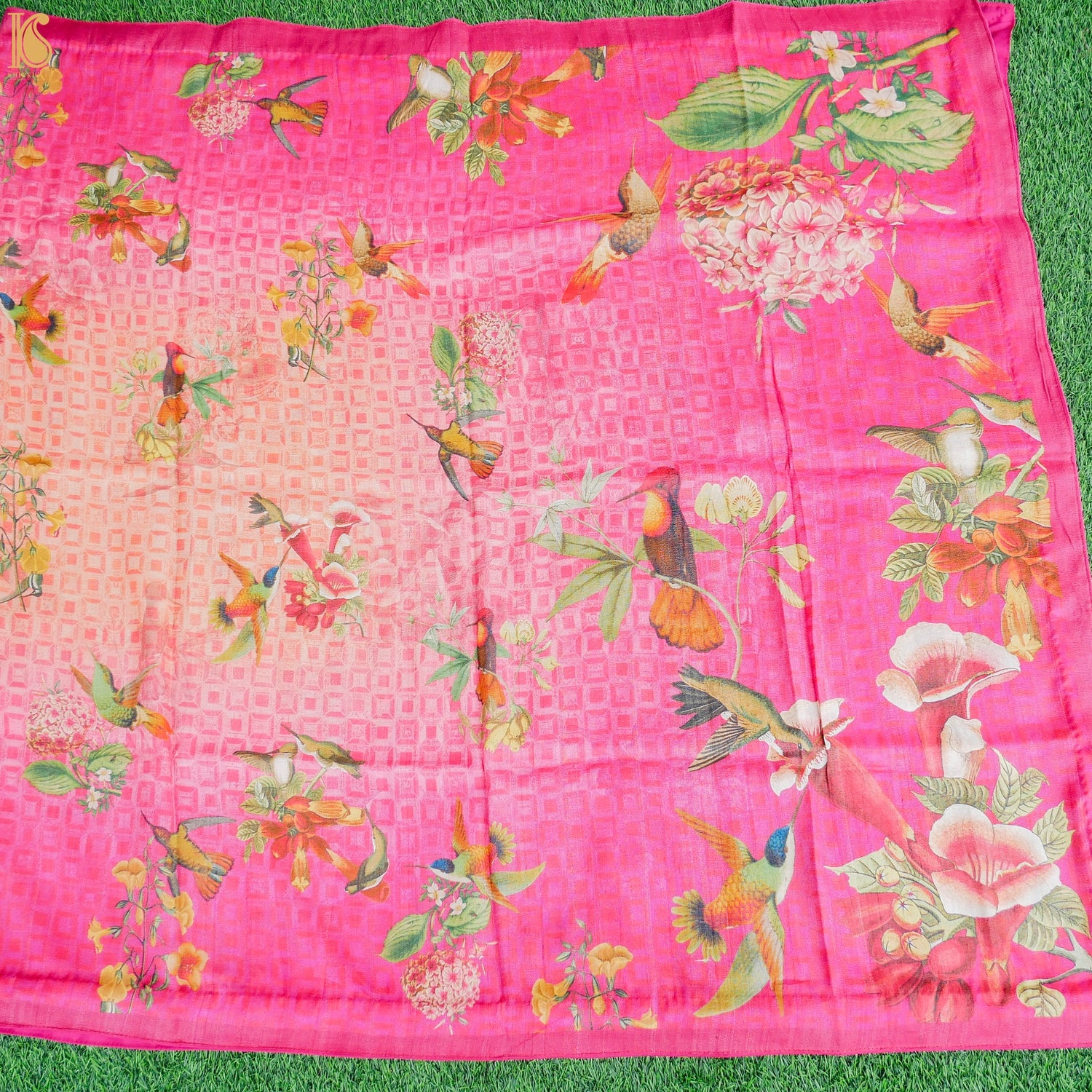 Cerise Pink Pure Tussar Silk Print Kalidar Stitched Lehenga Set - Khinkhwab
