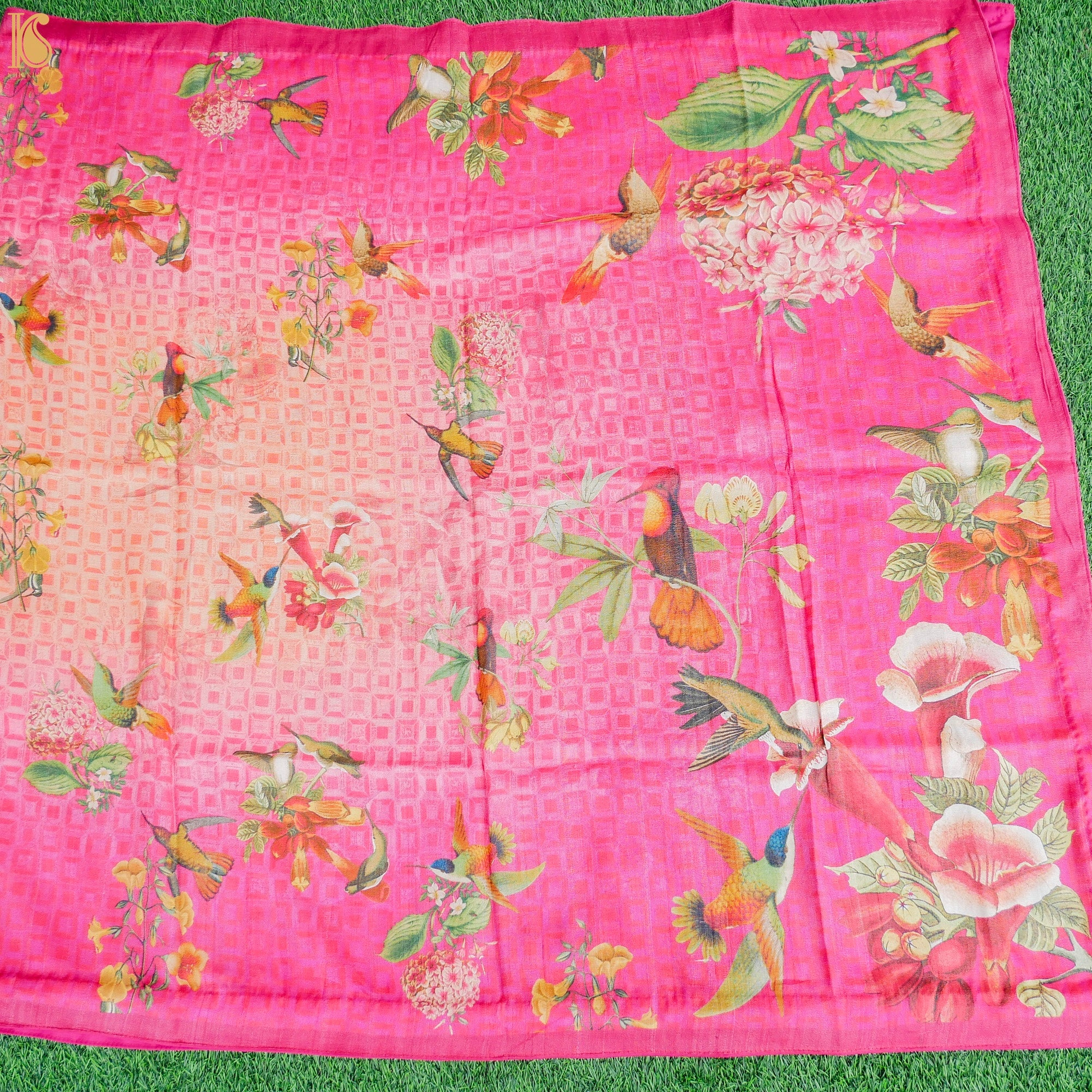 Cerise Pink Pure Tussar Silk Print Kalidar Stitched Lehenga Set - Khinkhwab