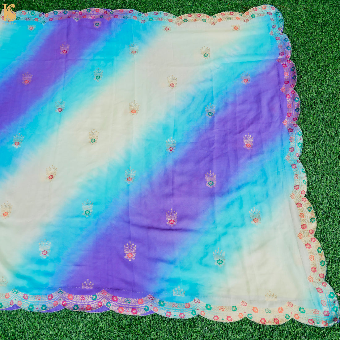 Pure Georgette Handloom Banarasi Scalloped Border Jhumka Dupatta - Khinkhwab