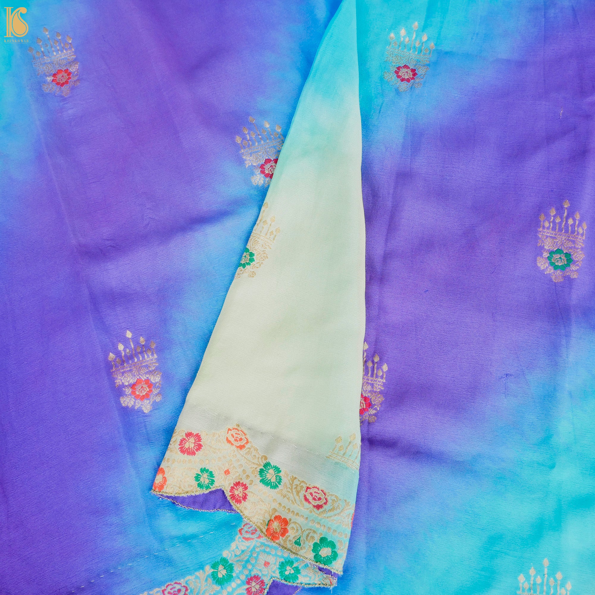 Pure Georgette Handloom Banarasi Scalloped Border Jhumka Dupatta - Khinkhwab