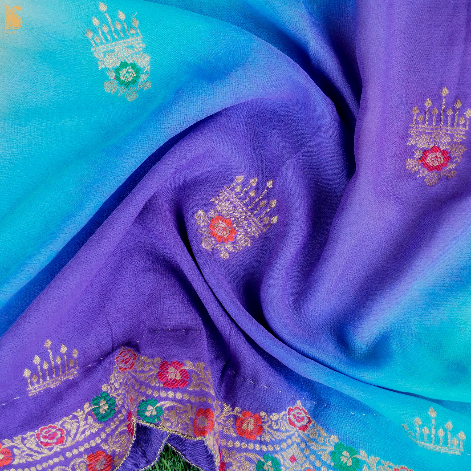 Pure Georgette Handloom Banarasi Scalloped Border Jhumka Dupatta - Khinkhwab