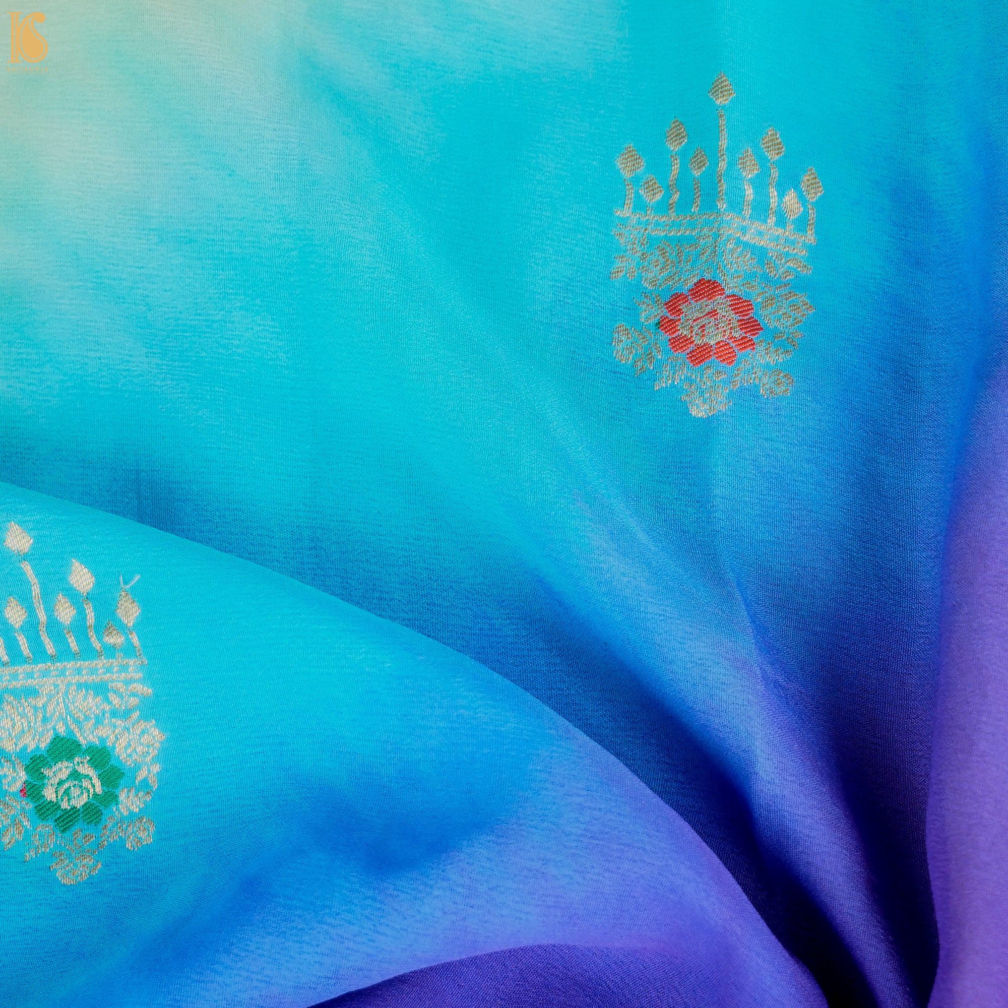 Pure Georgette Handloom Banarasi Scalloped Border Jhumka Dupatta - Khinkhwab