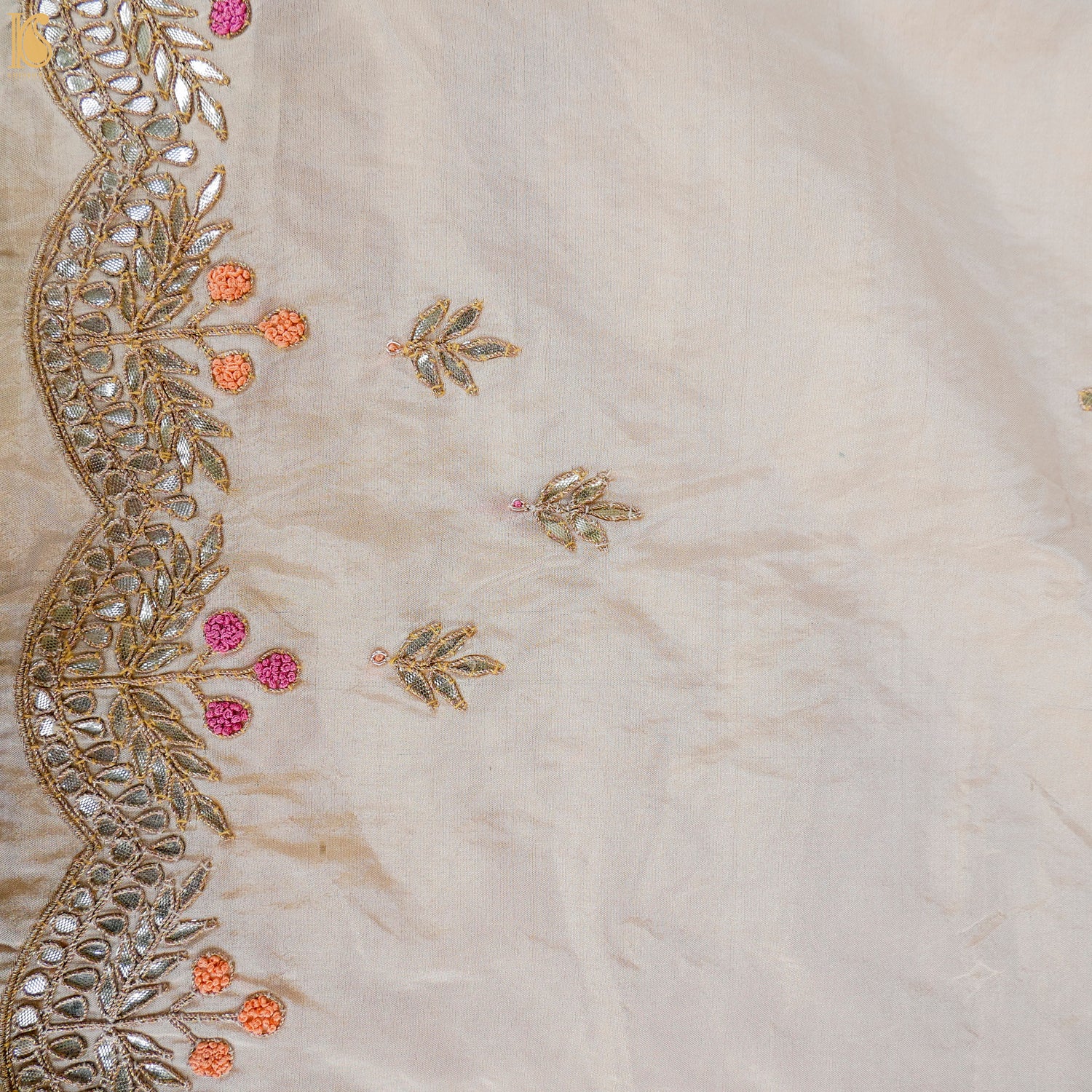 Pale Slate Pure Fine Tissue Silk Gotta Patti Resham Embroidery Saree - Khinkhwab