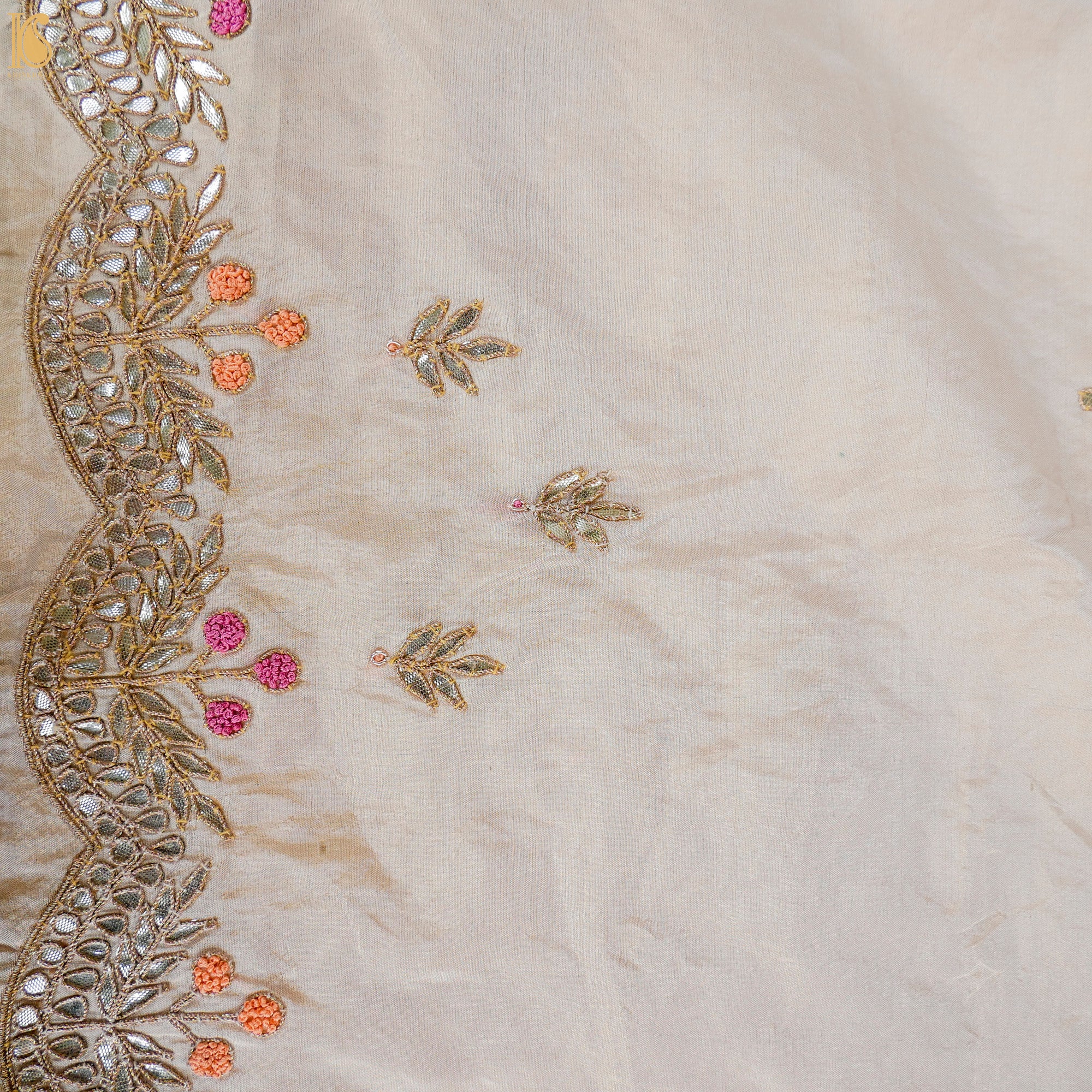 Pale Slate Pure Fine Tissue Silk Gotta Patti Resham Embroidery Saree - Khinkhwab