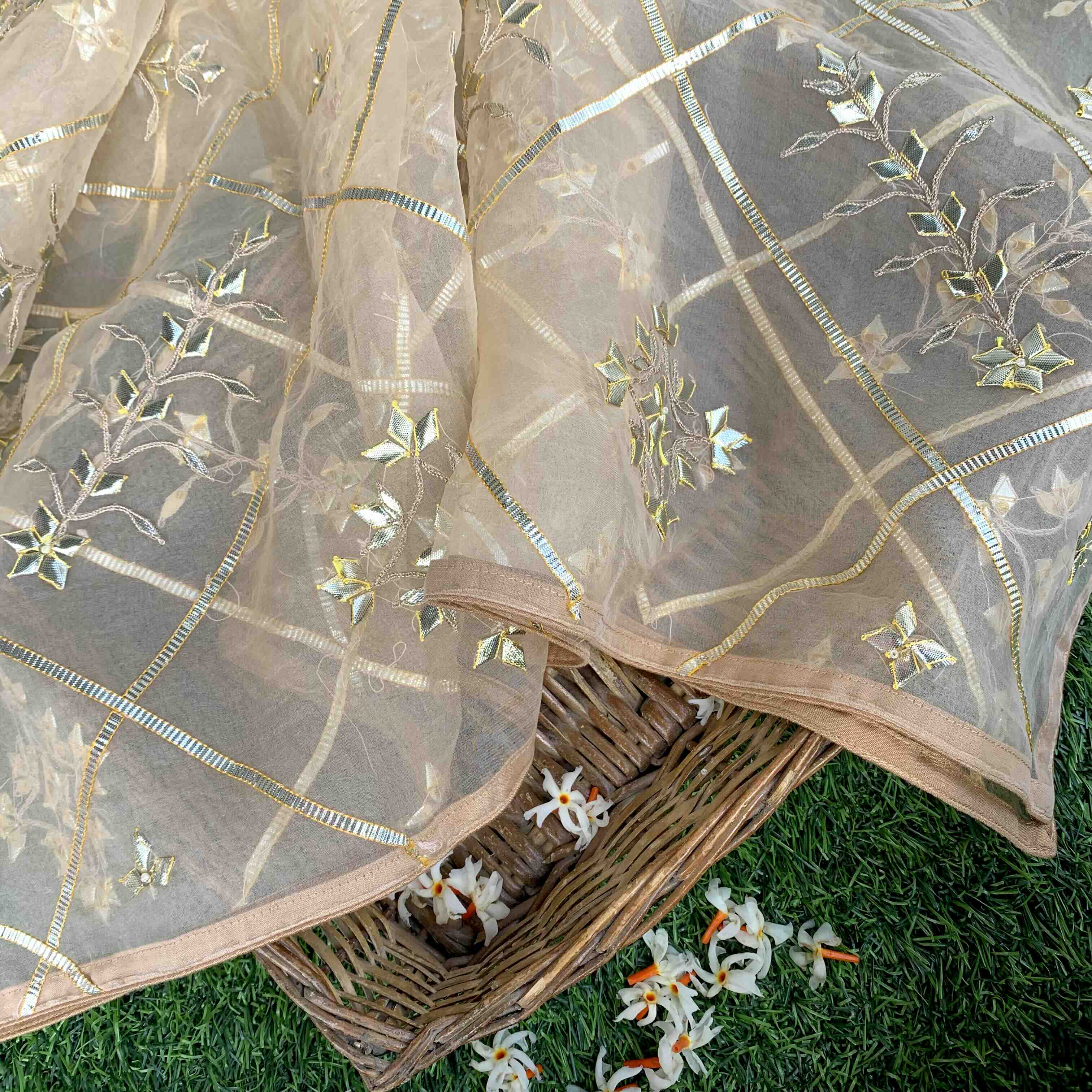 Pure Organza Silk Dupatta with Jaal Patti Embroidery - Khinkhwab