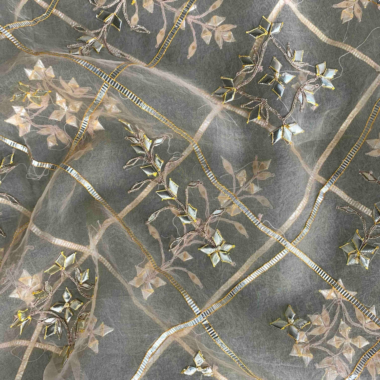 Pure Organza Silk Dupatta with Jaal Patti Embroidery - Khinkhwab