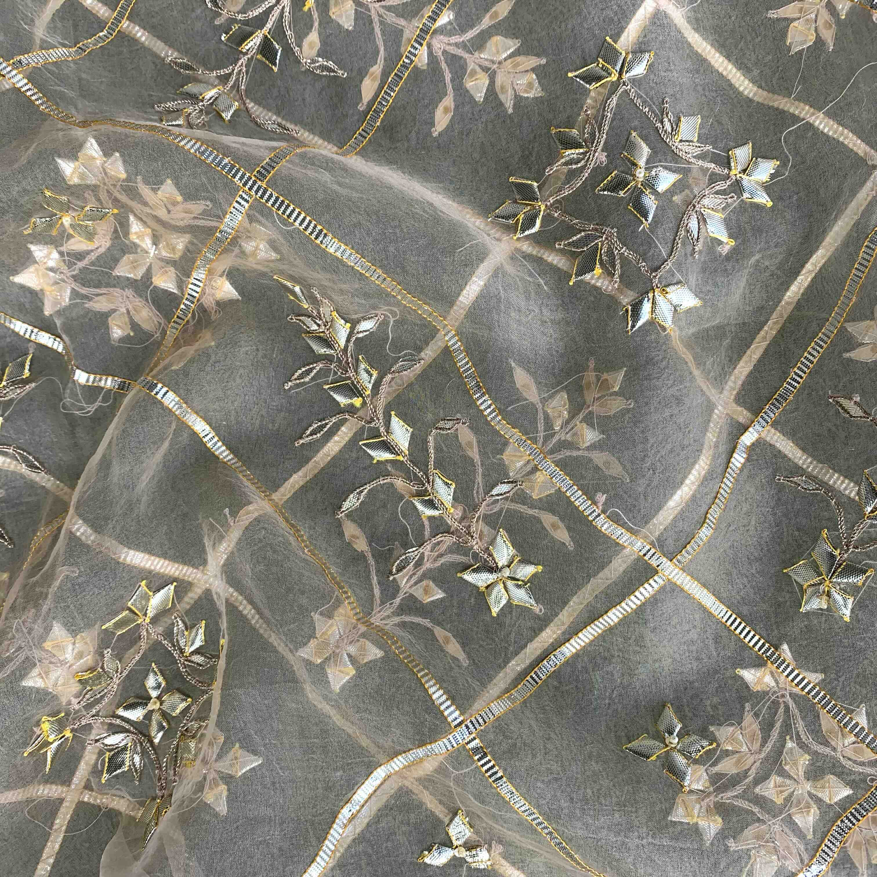 Pure Organza Silk Dupatta with Jaal Patti Embroidery - Khinkhwab