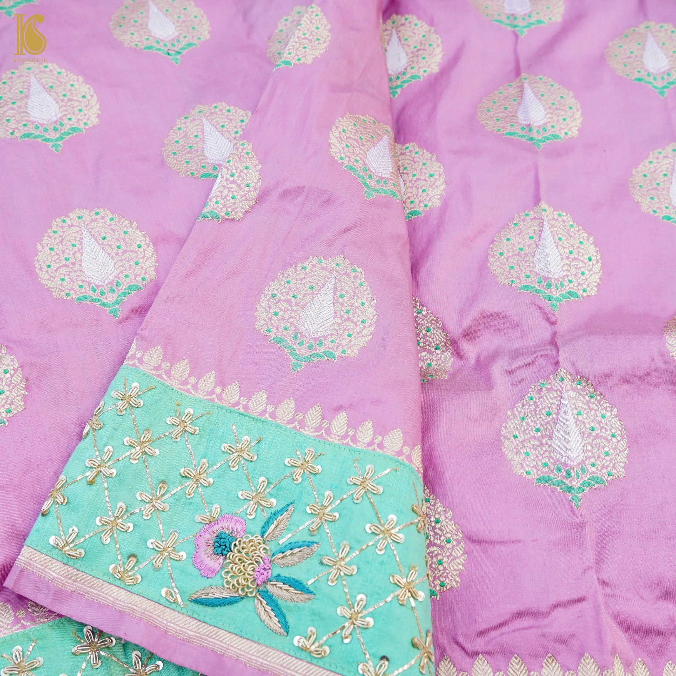 Orchid Pink Handwoven Banarasi Silk Mor Boota Embroidery Border Kadwa Saree - Khinkhwab