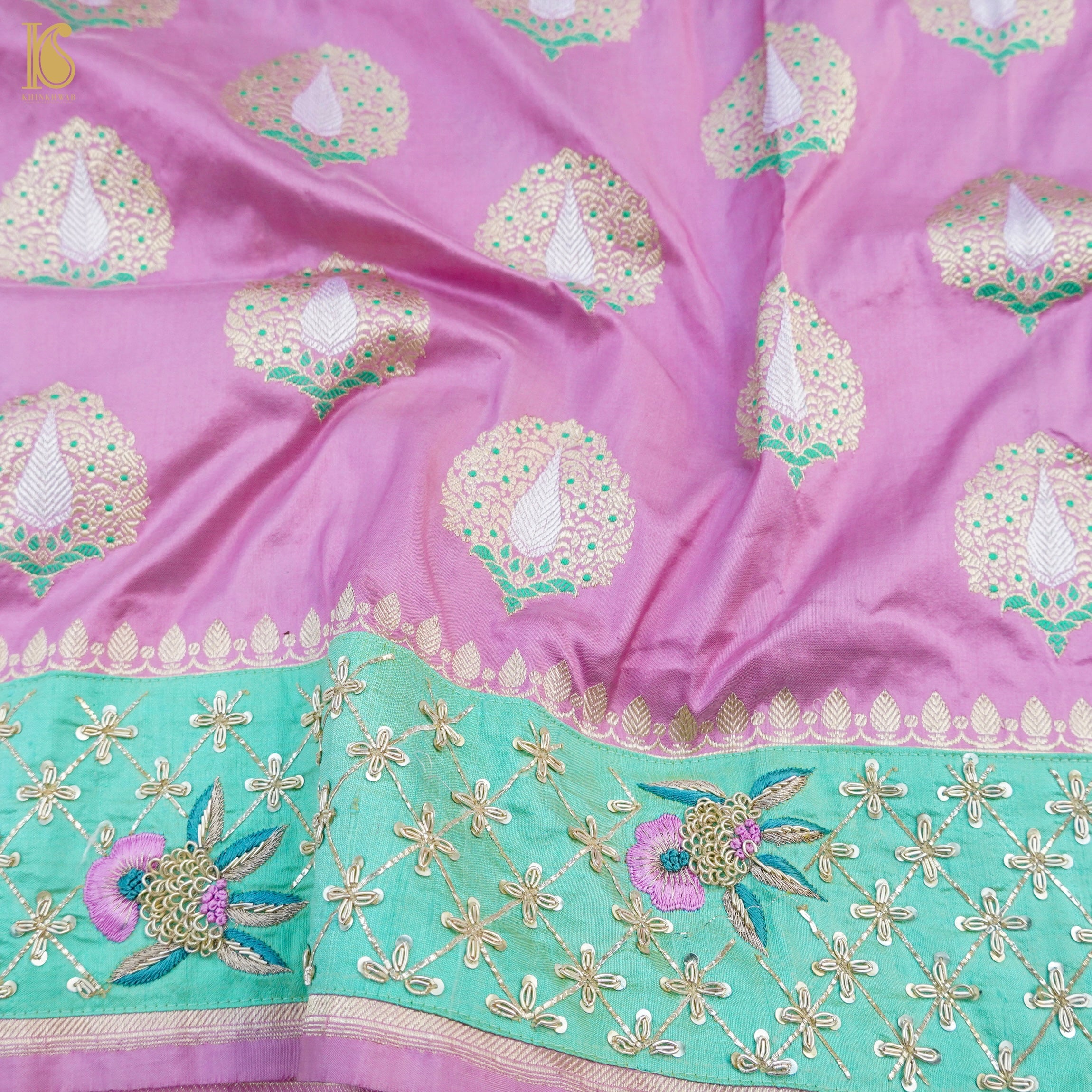 Orchid Pink Handwoven Banarasi Silk Mor Boota Embroidery Border Kadwa Saree - Khinkhwab