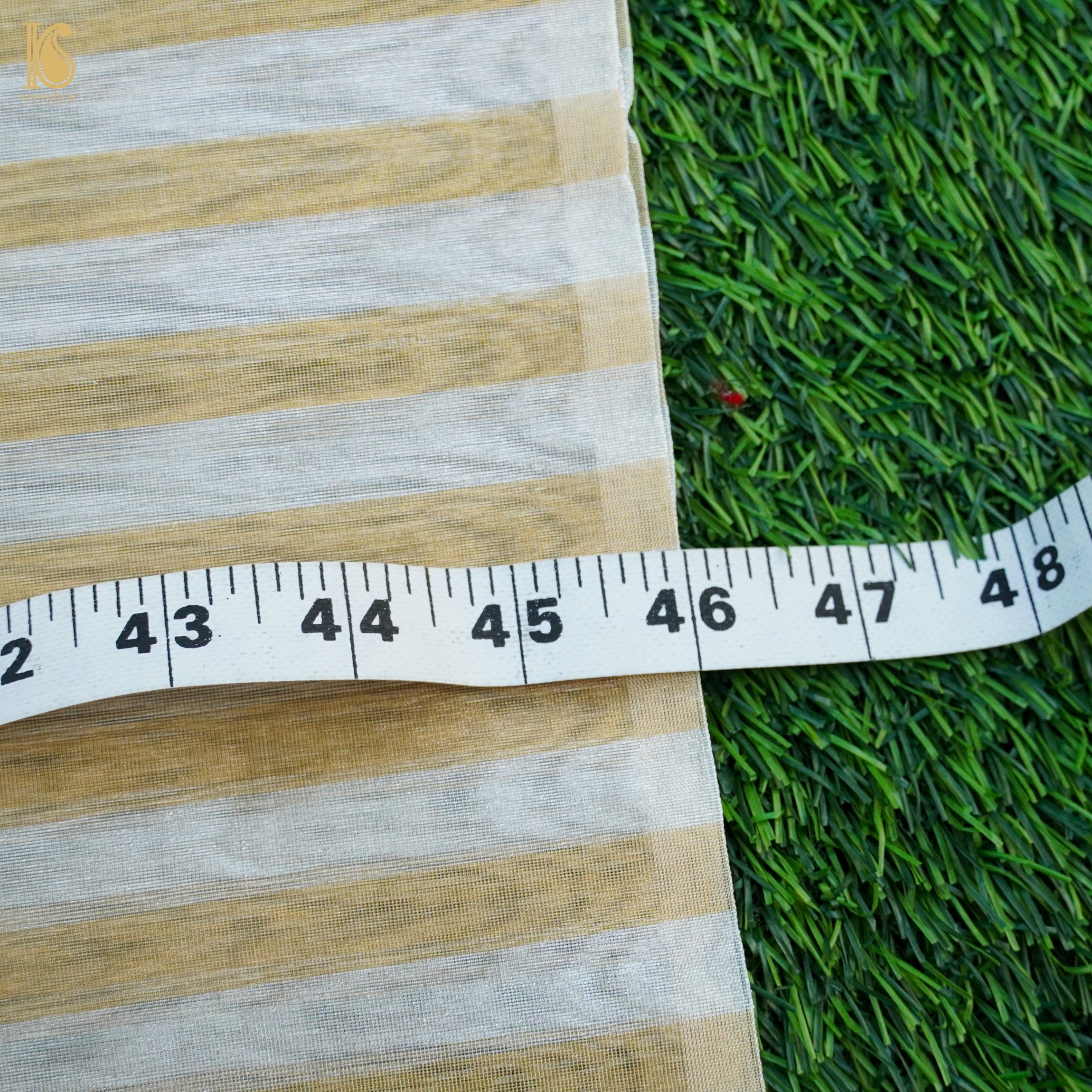 Gold Stripes Pure Tissue by Silk Fabric - Khinkhwab