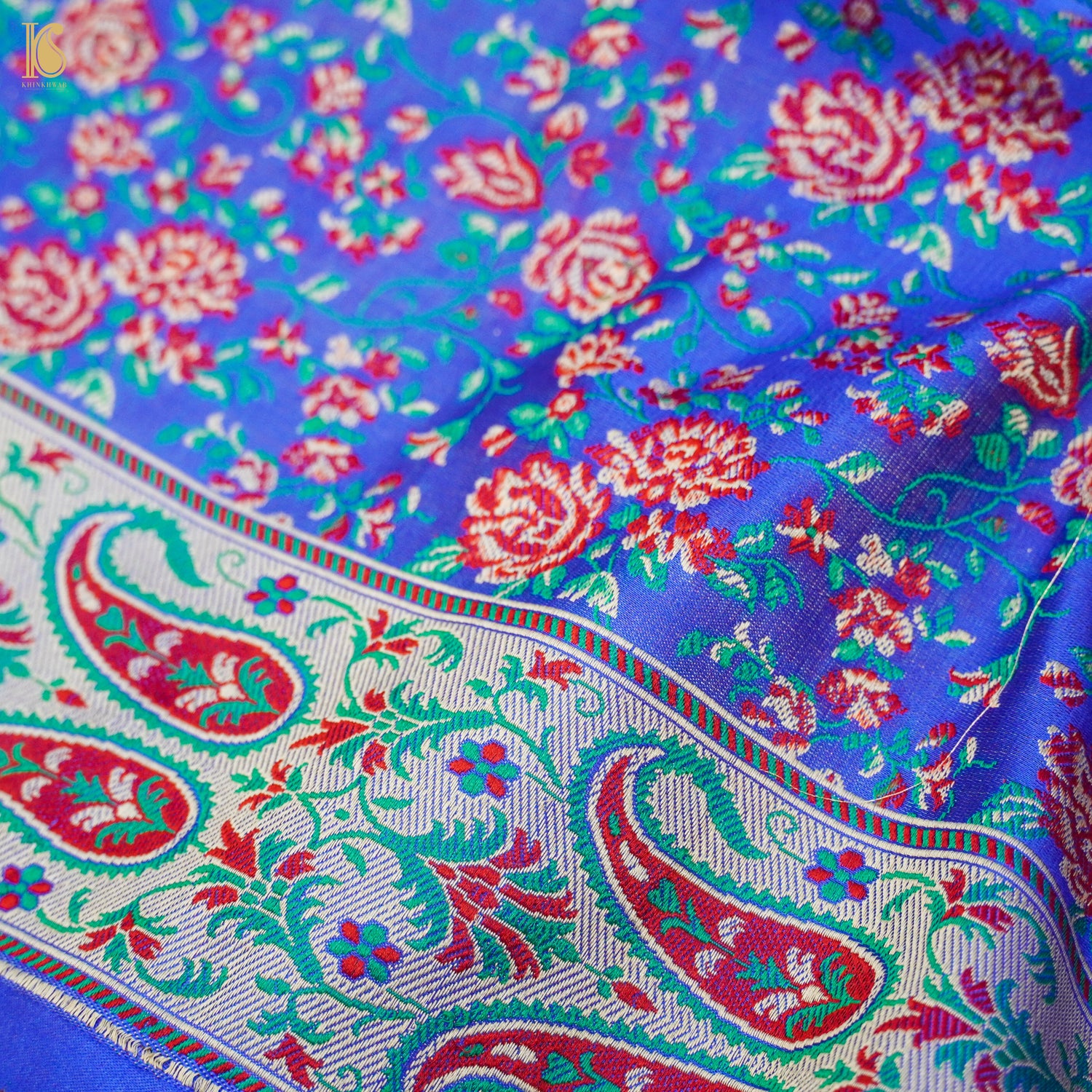 Blue Pure Katan Silk Handloom Banarasi Jamawar Tanchoi Saree - Khinkhwab