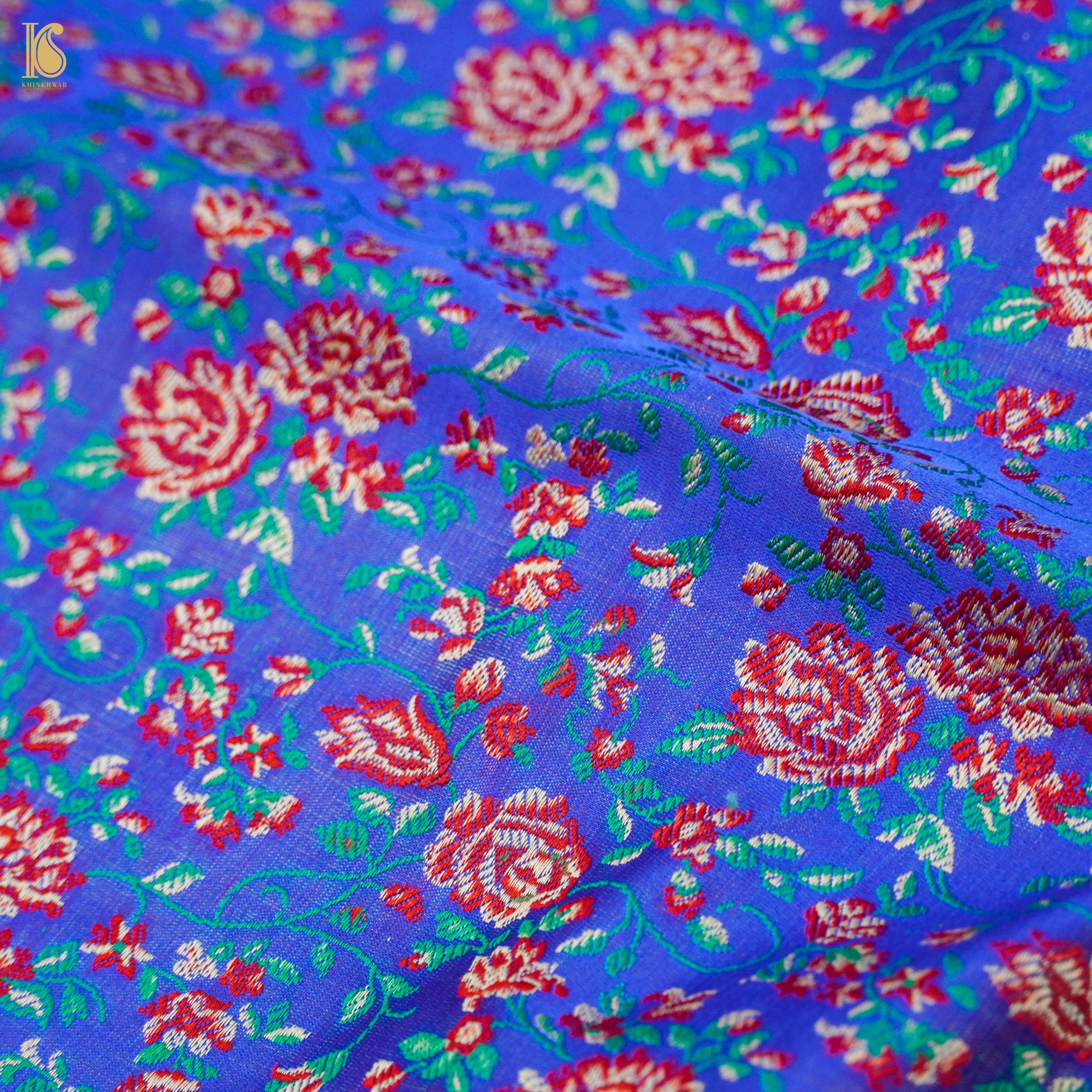 Blue Pure Katan Silk Handloom Banarasi Jamawar Tanchoi Saree - Khinkhwab