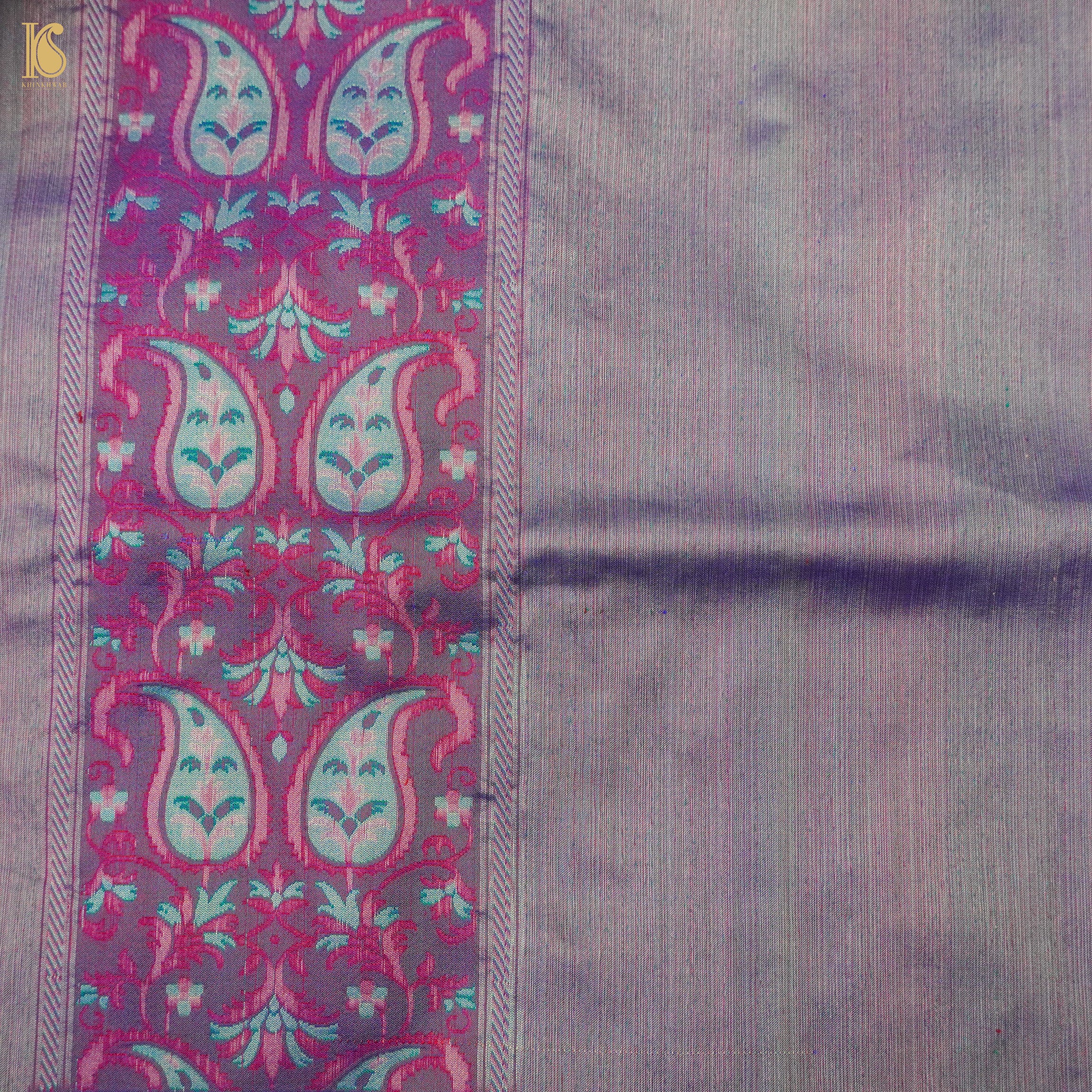 Blue Pure Katan Silk Handloom Banarasi Jamawar Tanchoi Saree - Khinkhwab
