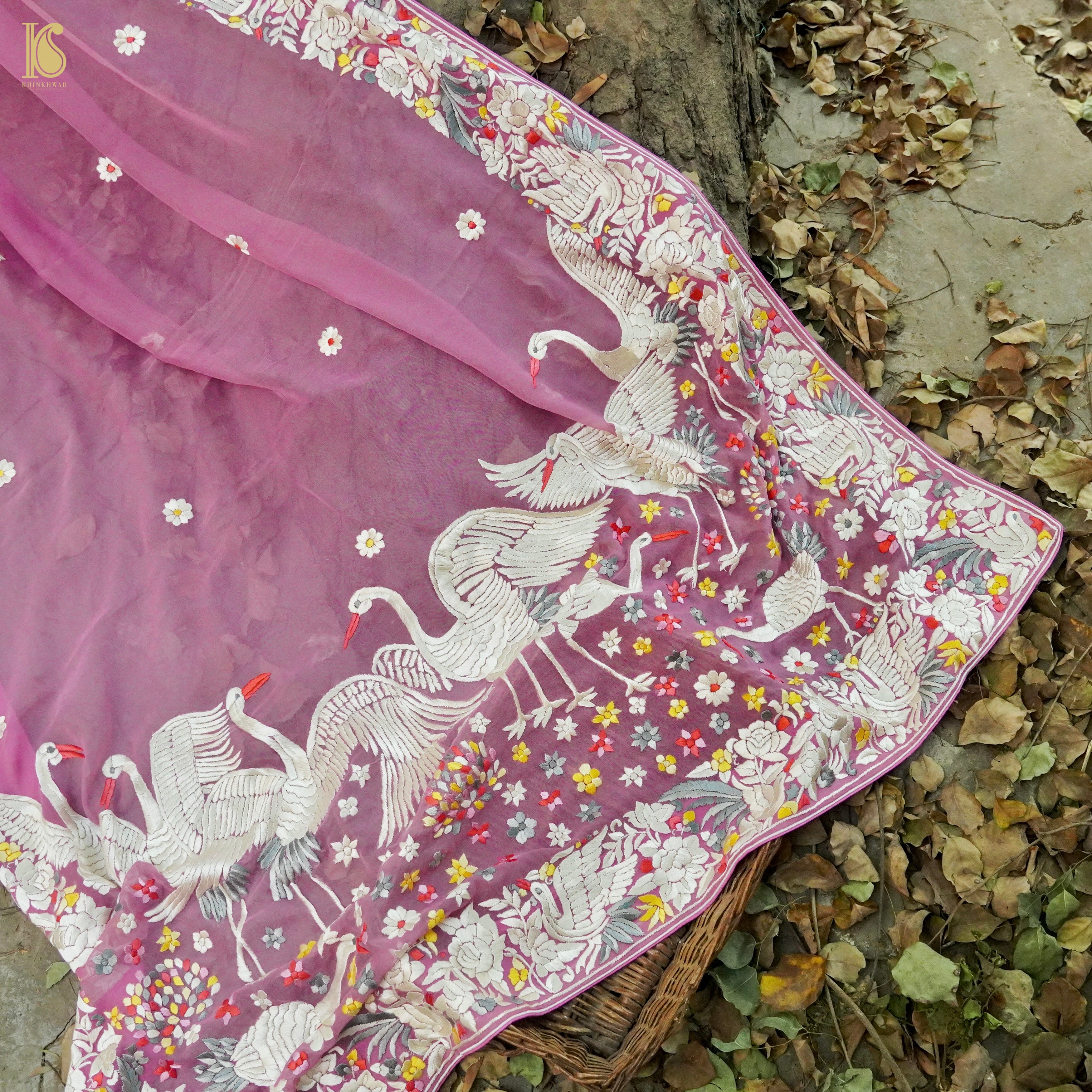 Parsi Gara Organza Pink Dupatta