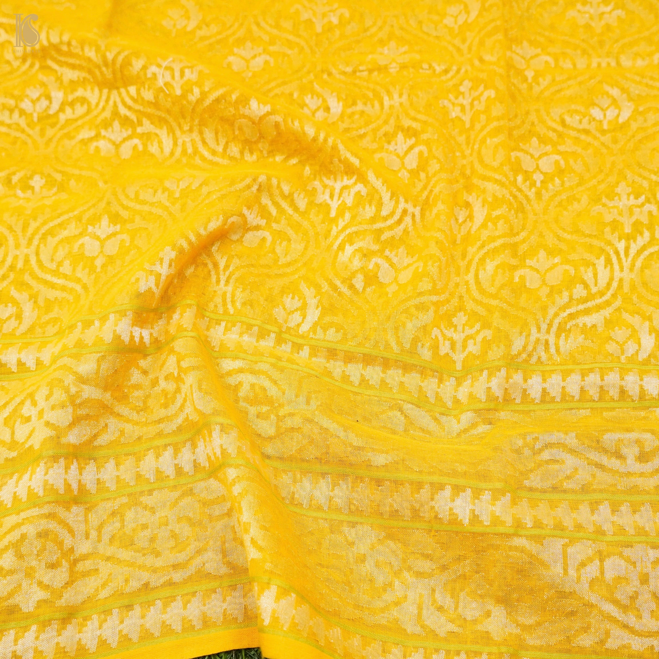 Pitambari Pure Cotton Real Silver Zari Handloom Banarasi Blouse Fabric - Khinkhwab