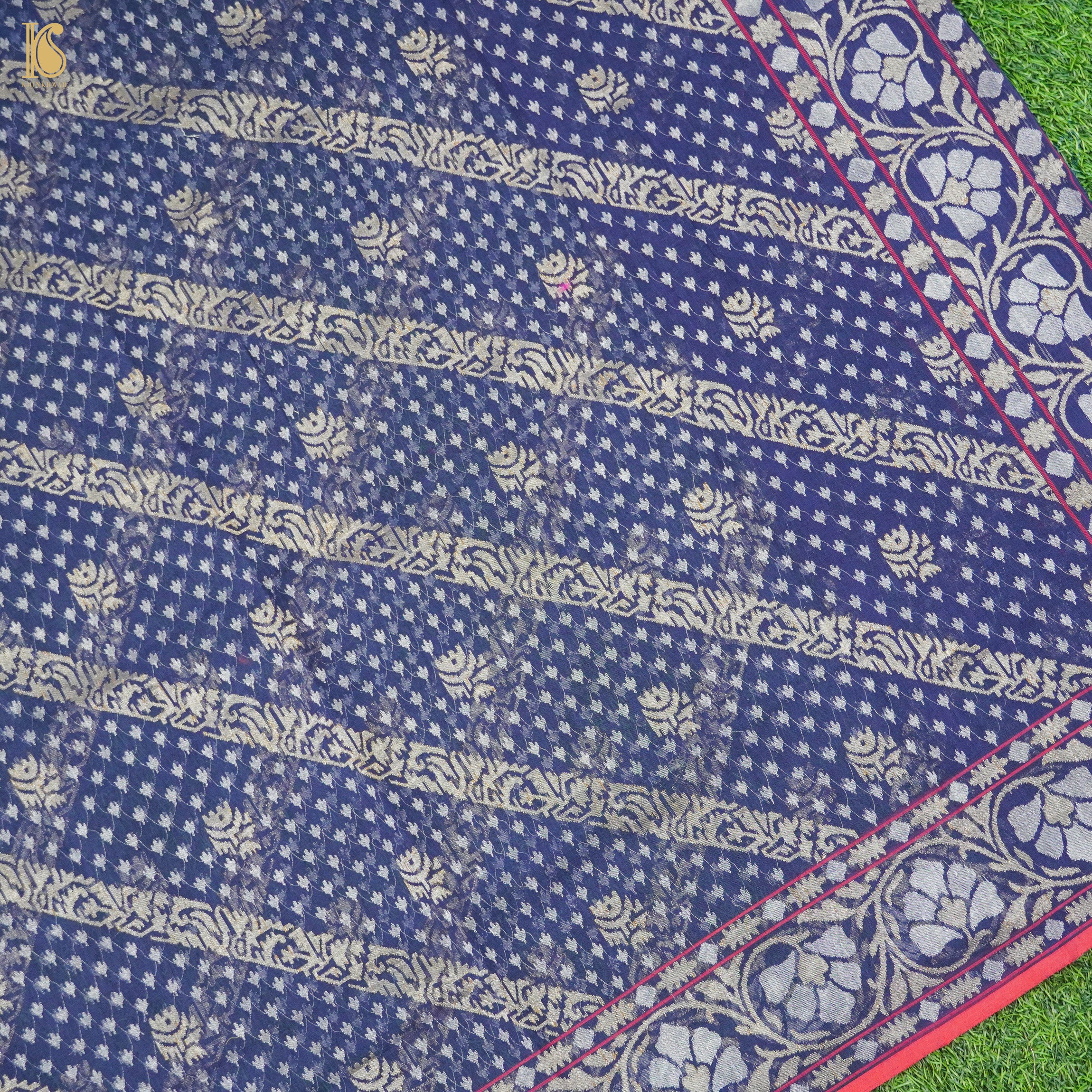Neelambari Pure Cotton Real Silver Zari Handloom Banarasi Dupatta - Khinkhwab