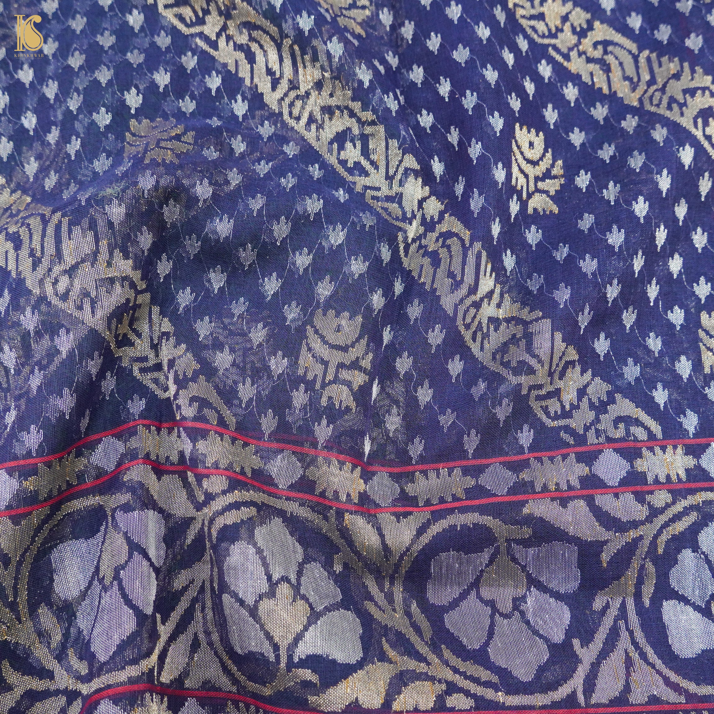Neelambari Pure Cotton Real Silver Zari Handloom Banarasi Dupatta - Khinkhwab