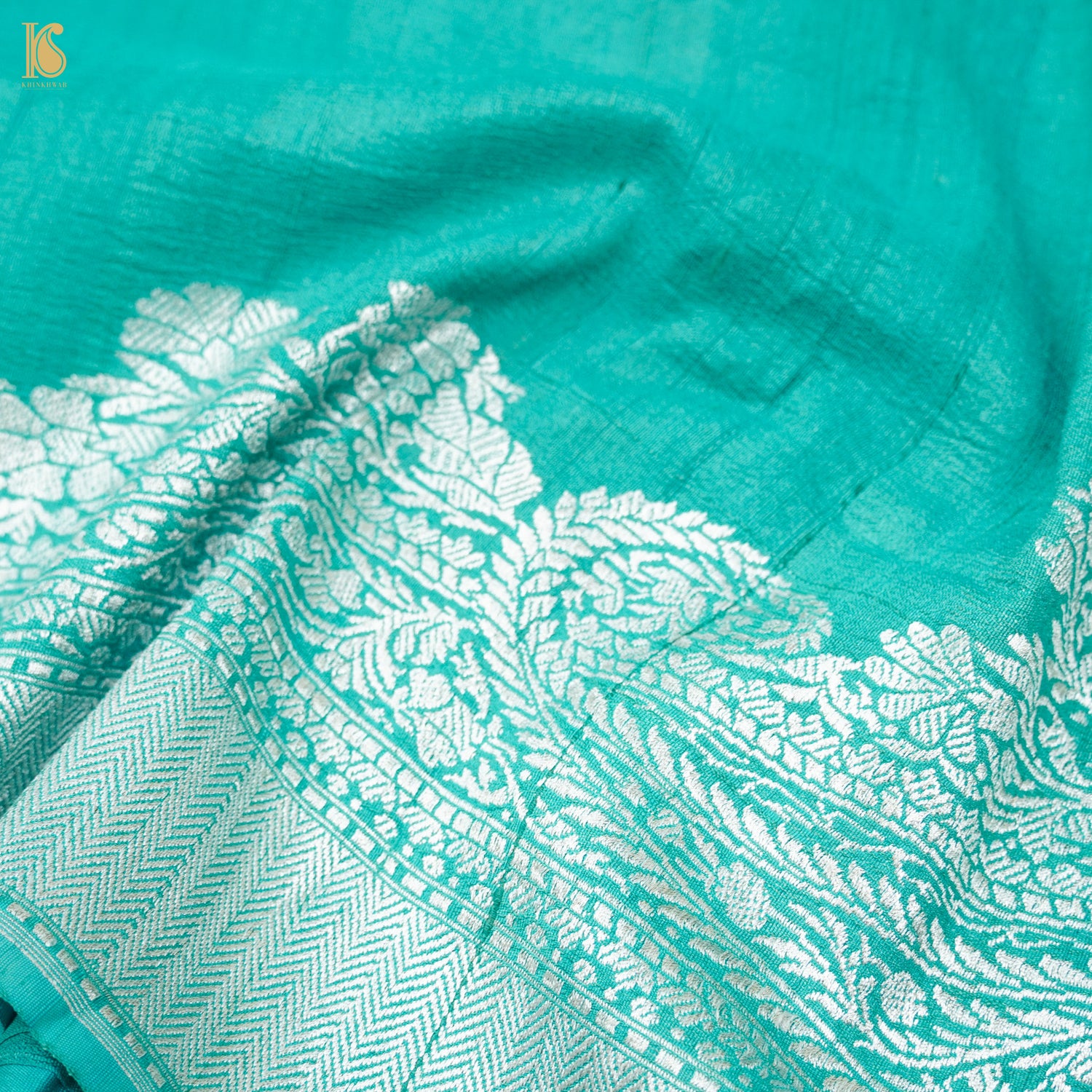 Turquoise Pure Tussar by Georgette Silk Handloom Banarasi Saree - Khinkhwab