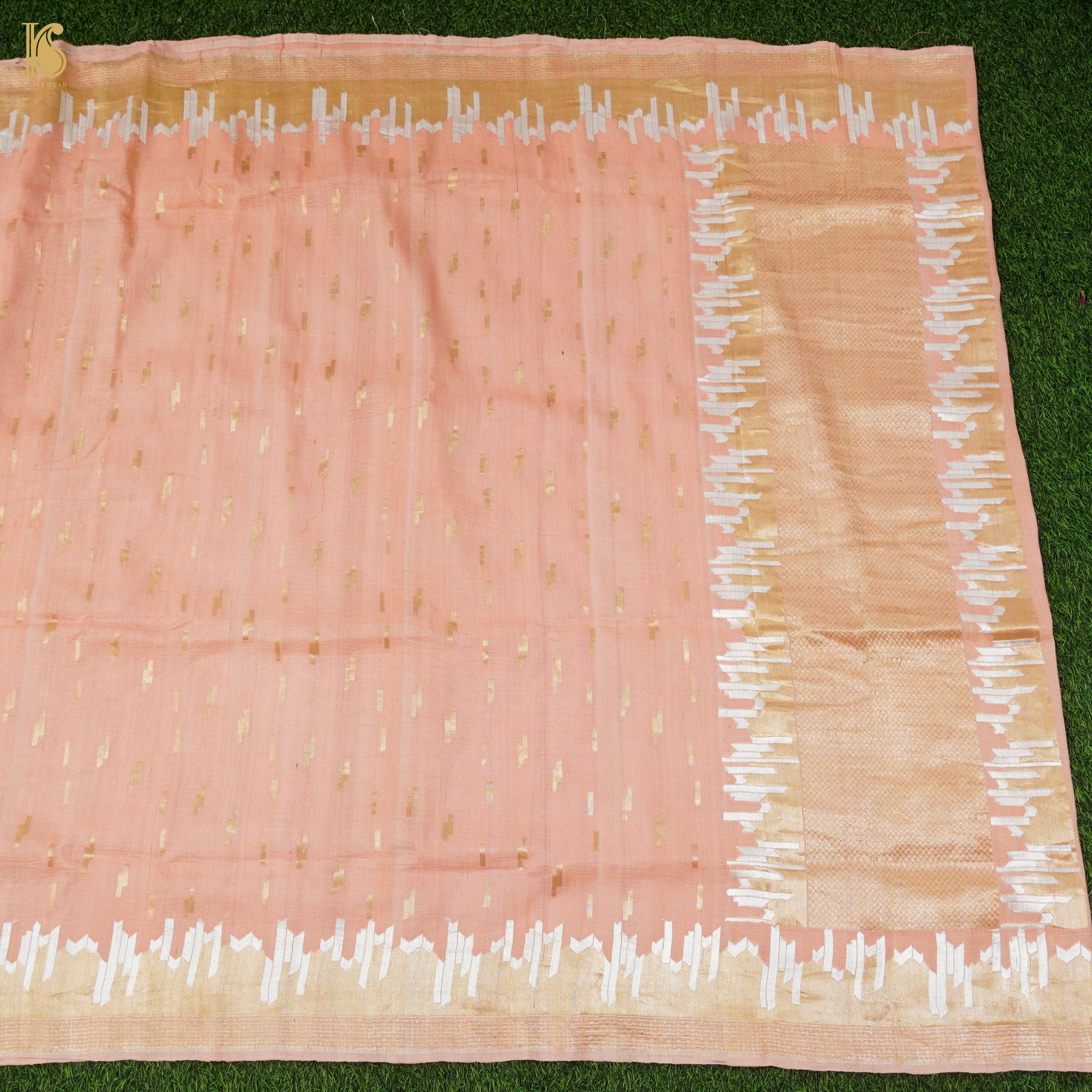 Tonys Pink Pure Tussar by Georgette Silk Handloom Banarasi Saree - Khinkhwab