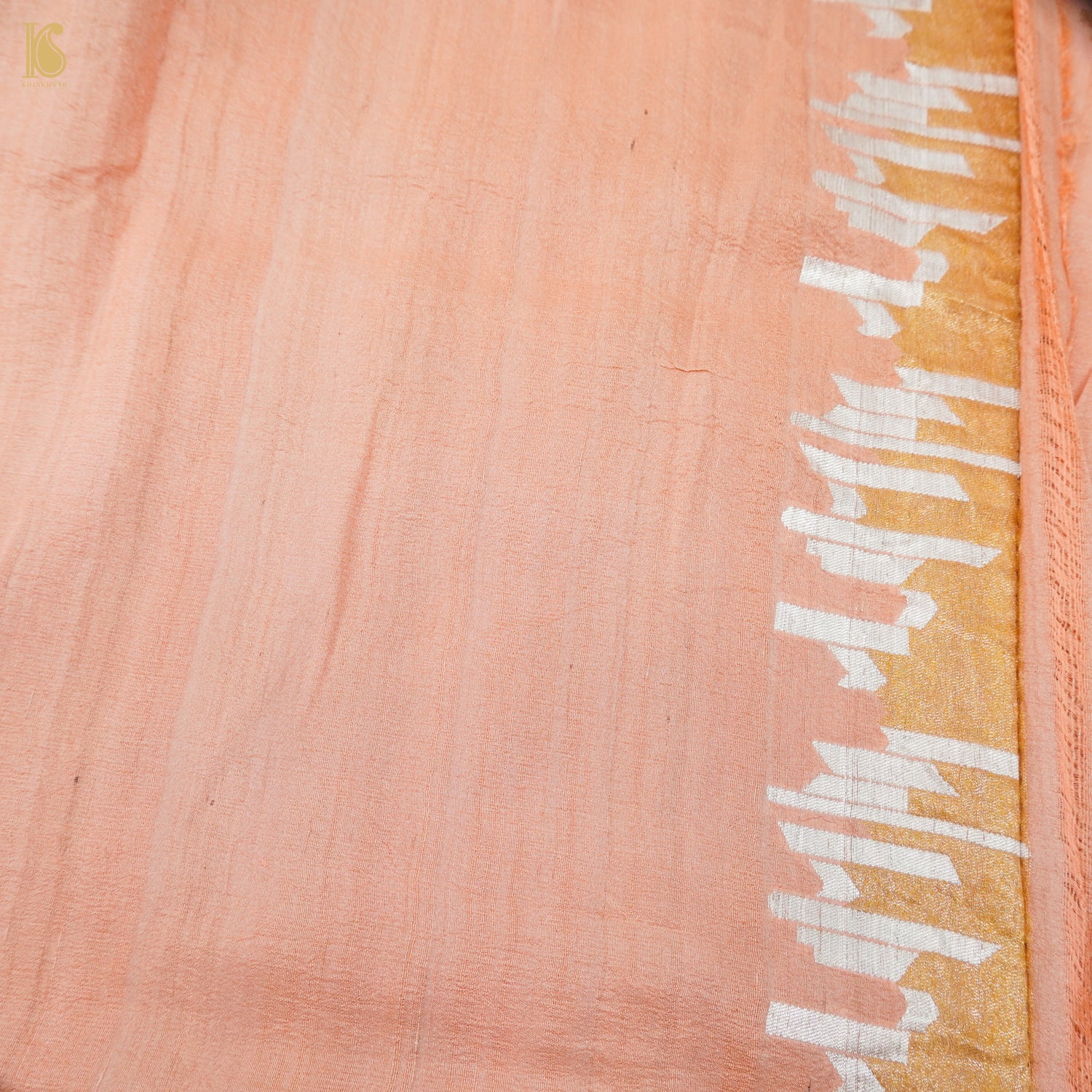 Tonys Pink Pure Tussar by Georgette Silk Handloom Banarasi Saree - Khinkhwab